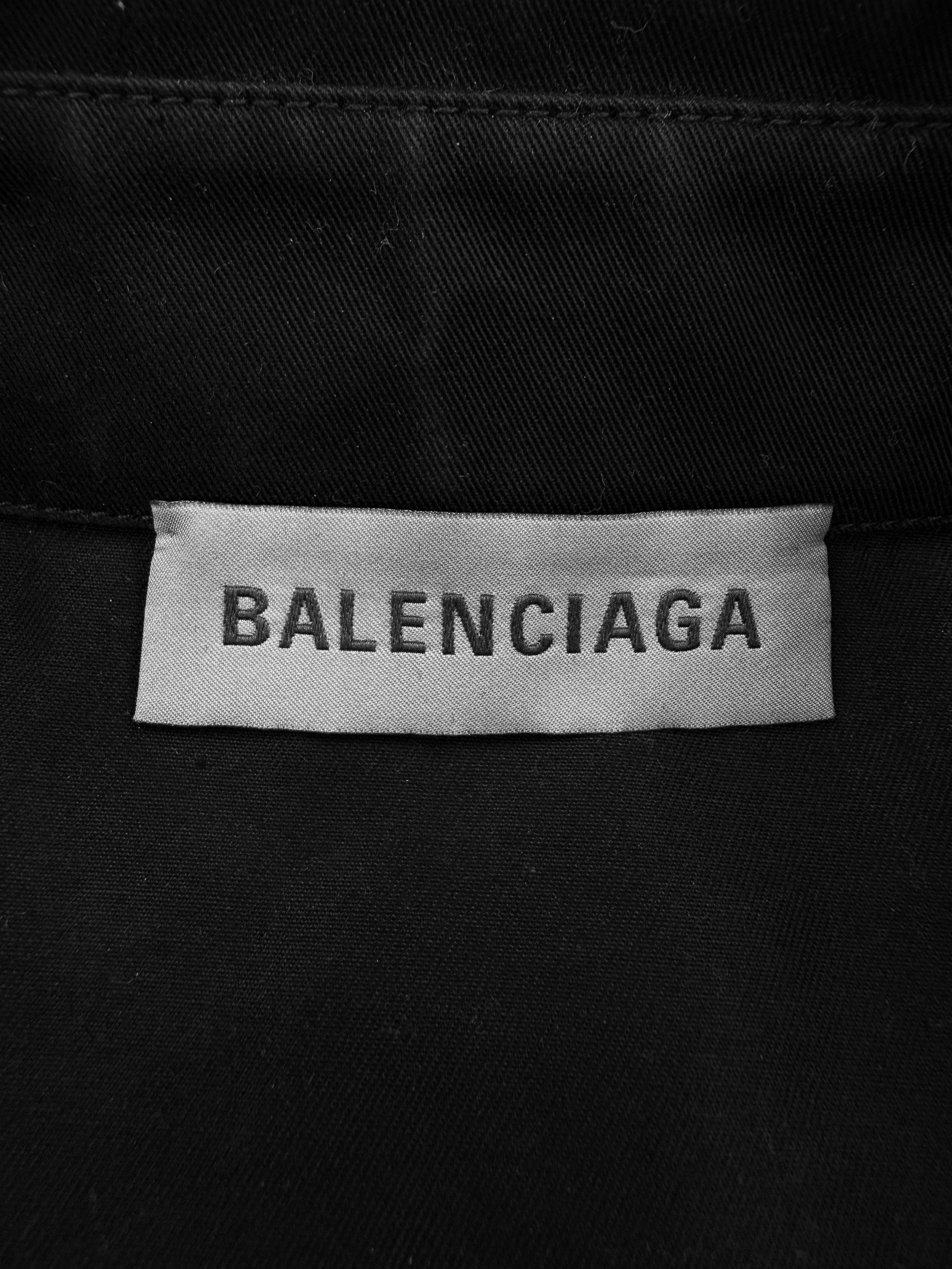 Balenciaga Pocket Logo Black Short Sleeve Button Up Shirt