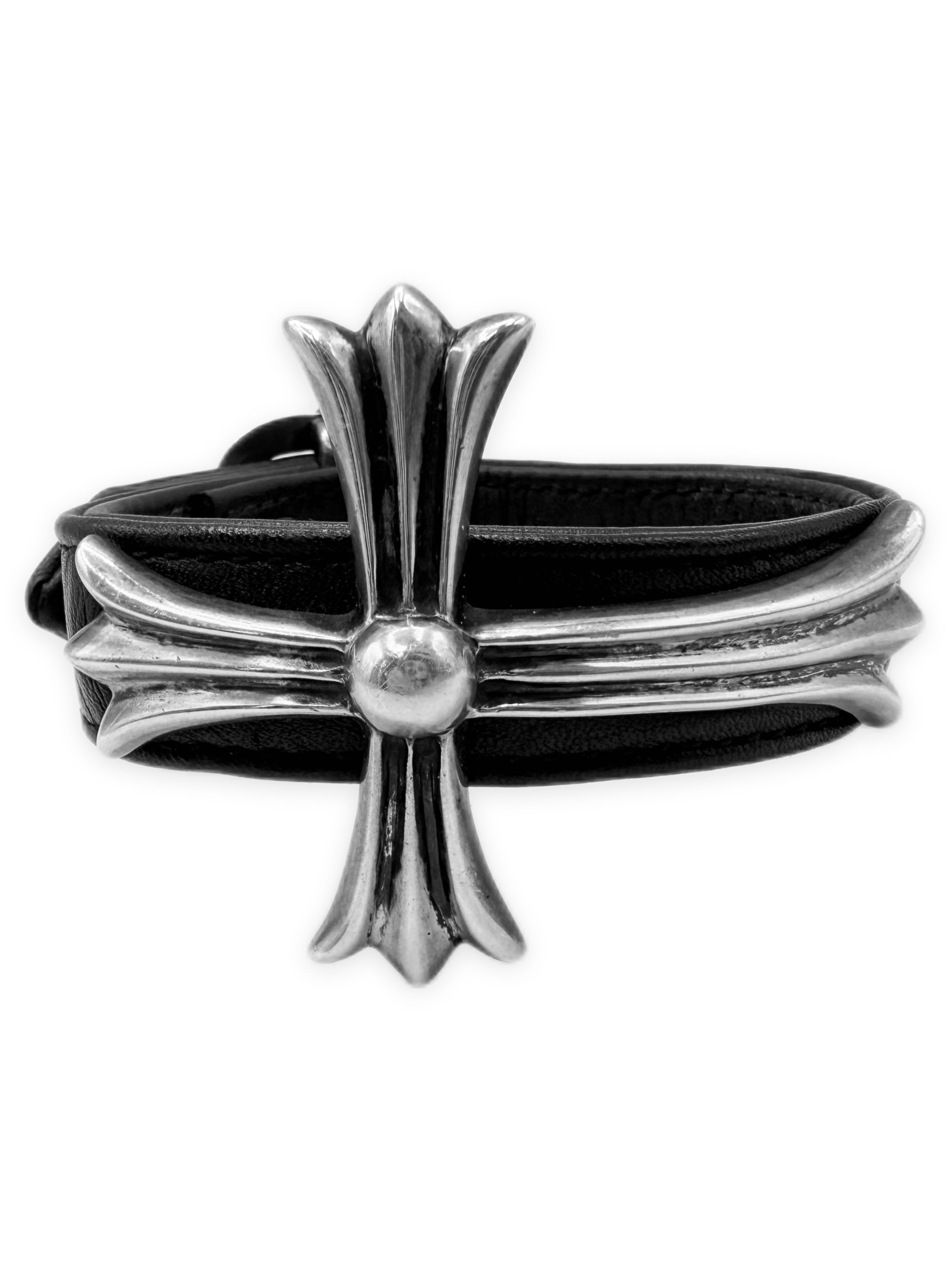 【超希少】Chrome Hearts CH Cross Wristband CHROME HEARTS XL CROSS PENDANT BLACK LEATHER GUNSLINGER BRACELET