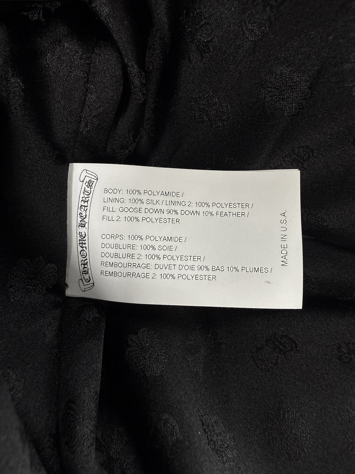 Chrome Hearts Dagger Zip Down Fill Black Puffer Jacket