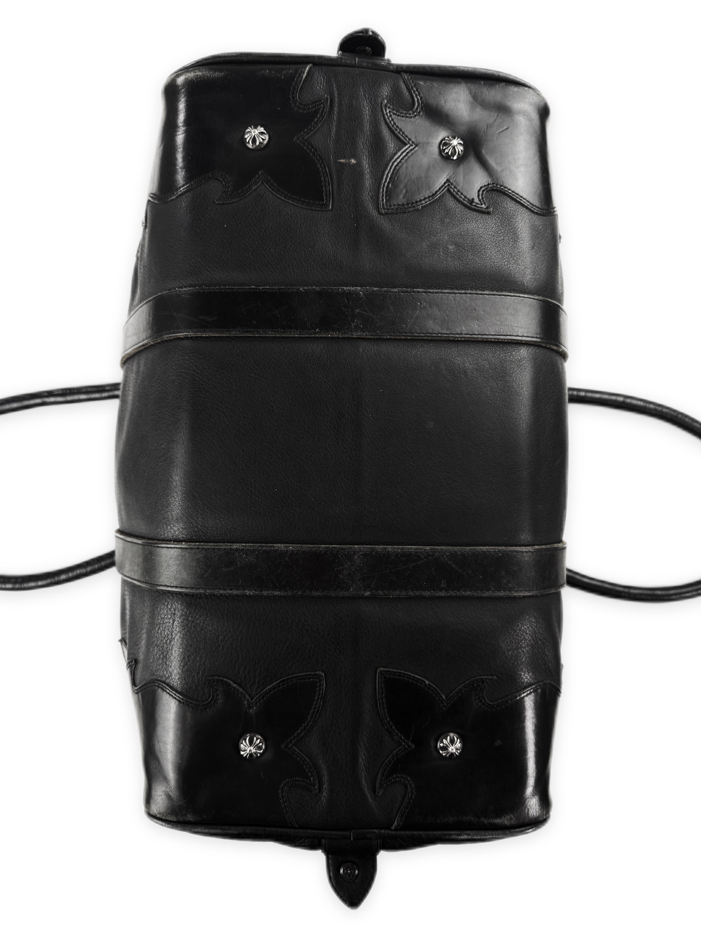 Chrome Hearts Fleur Black Leather Large Weekender Duffle Bag