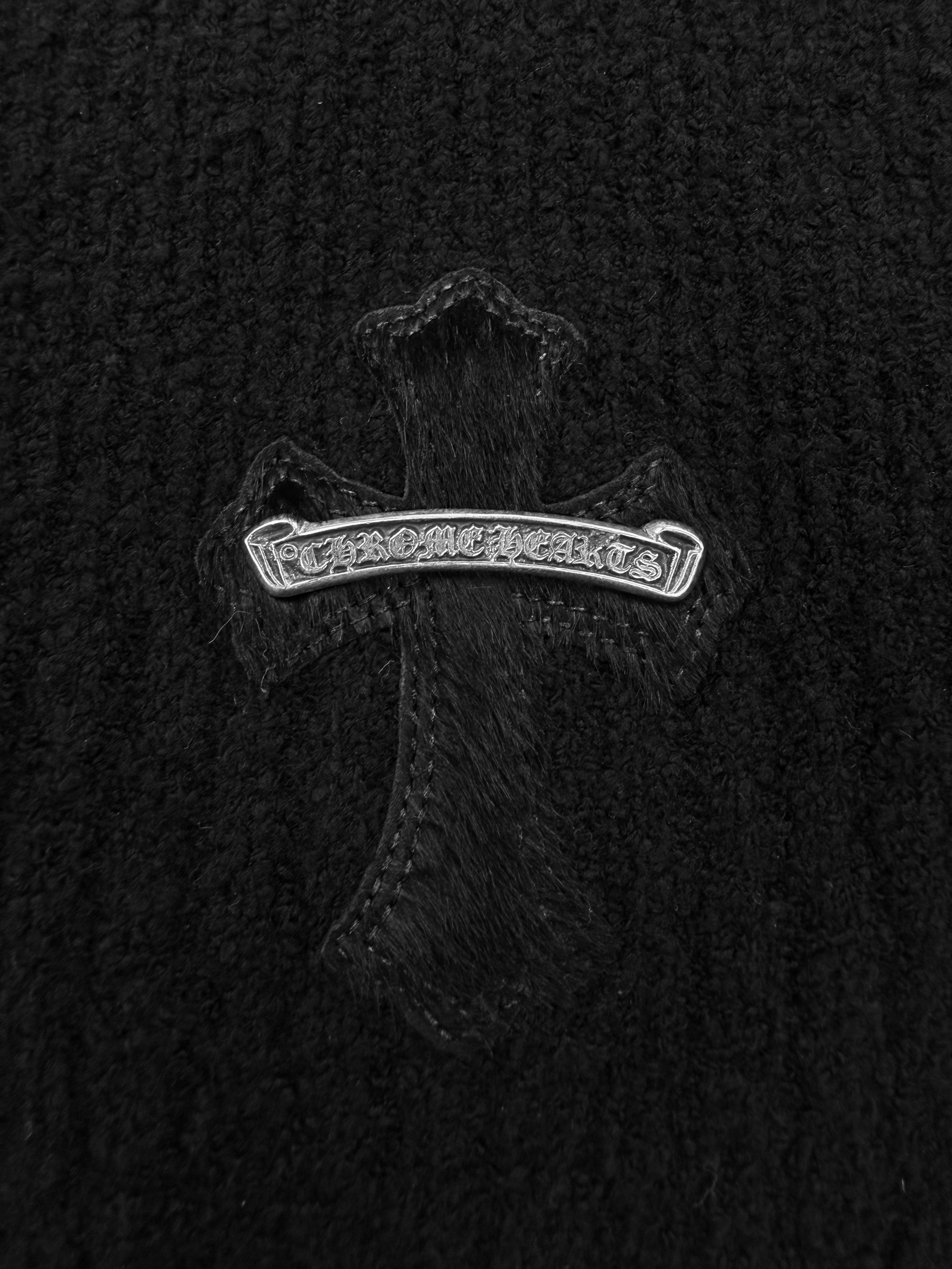 Chrome Hearts Pony Hair Triple Cross Patch Knit Hoodie