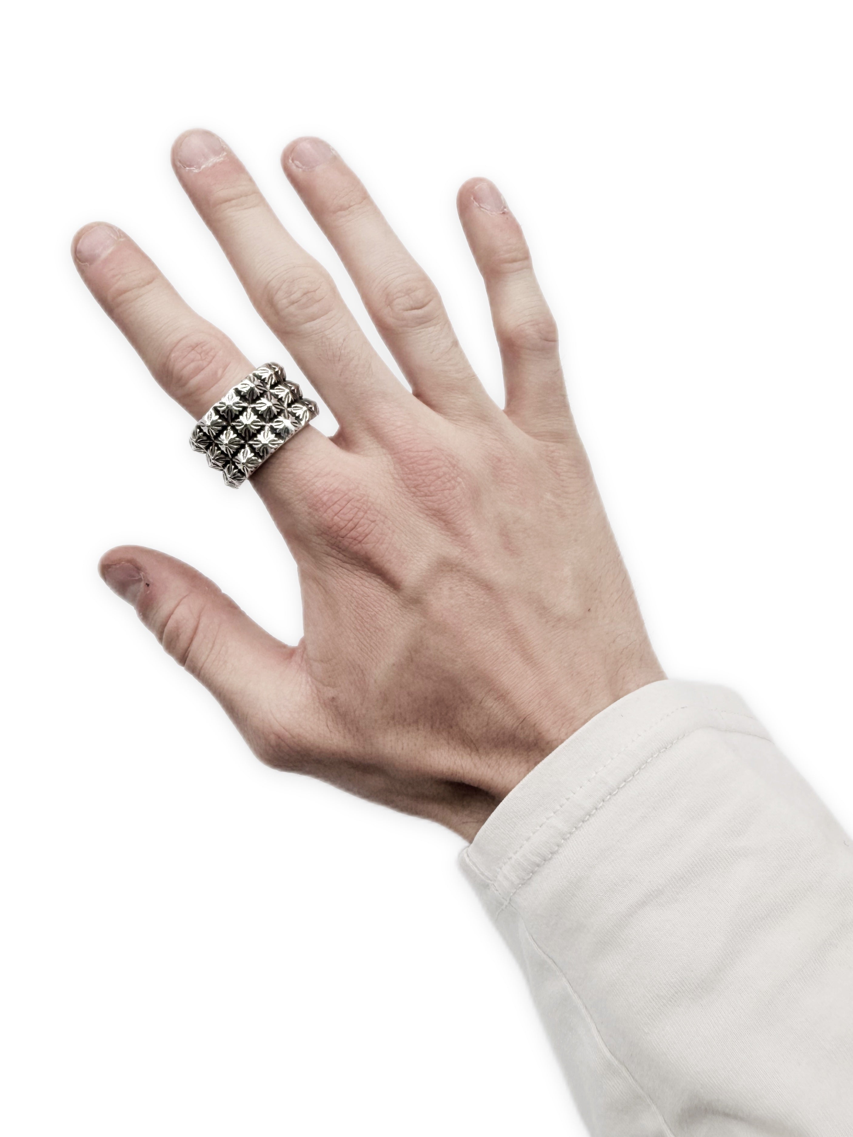 Chrome Hearts Triple Pete Punk Studded .925 Silver Ring