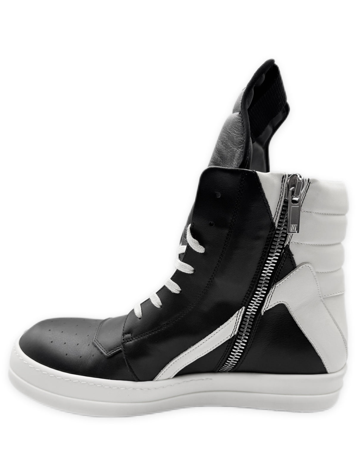 Rick Owens Geobasket Black & White Leather Sneakers