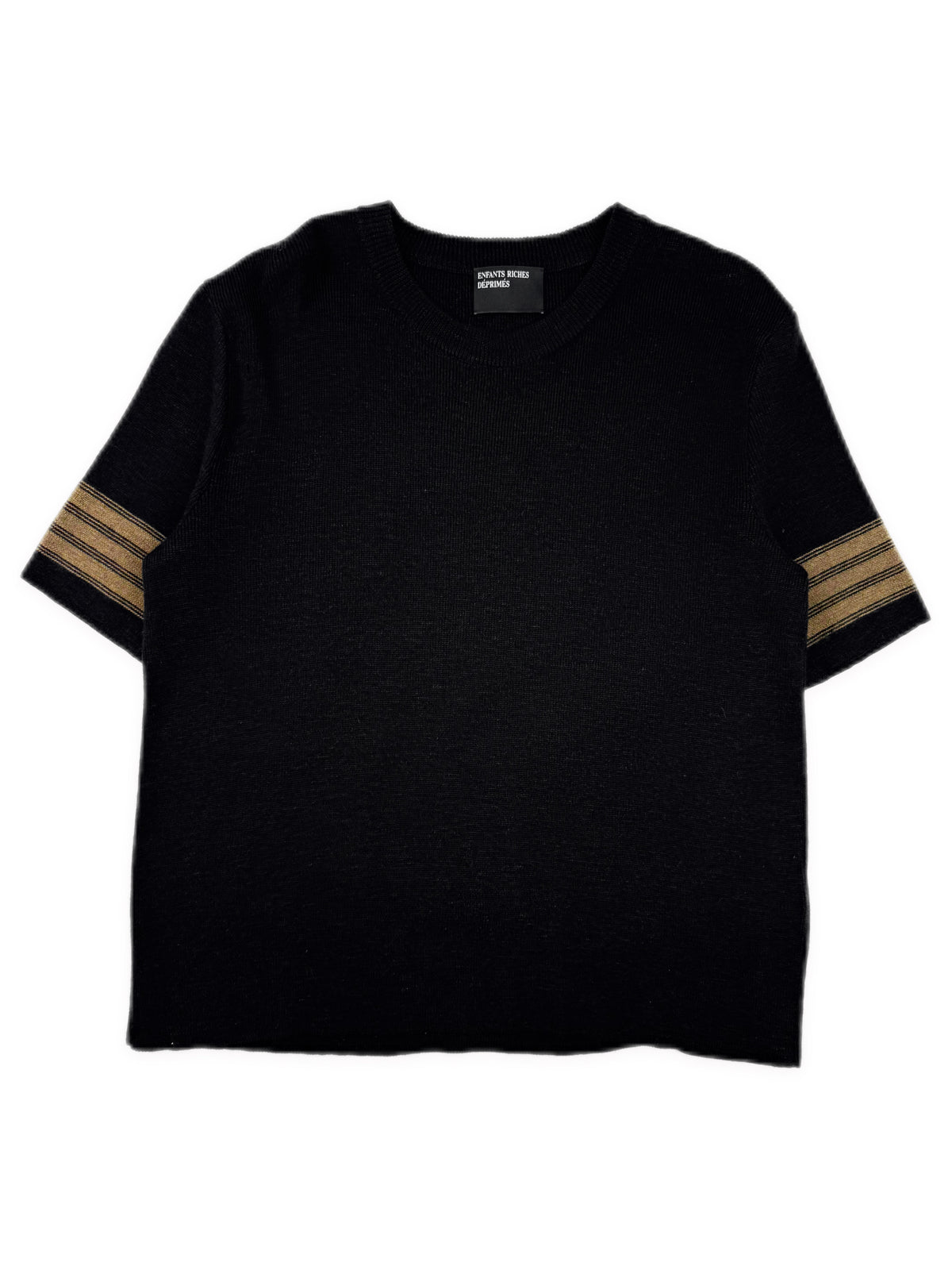 Enfants Riches Deprimes Striped Sleeve Knit Wool / Silk Distressed T-Shirt