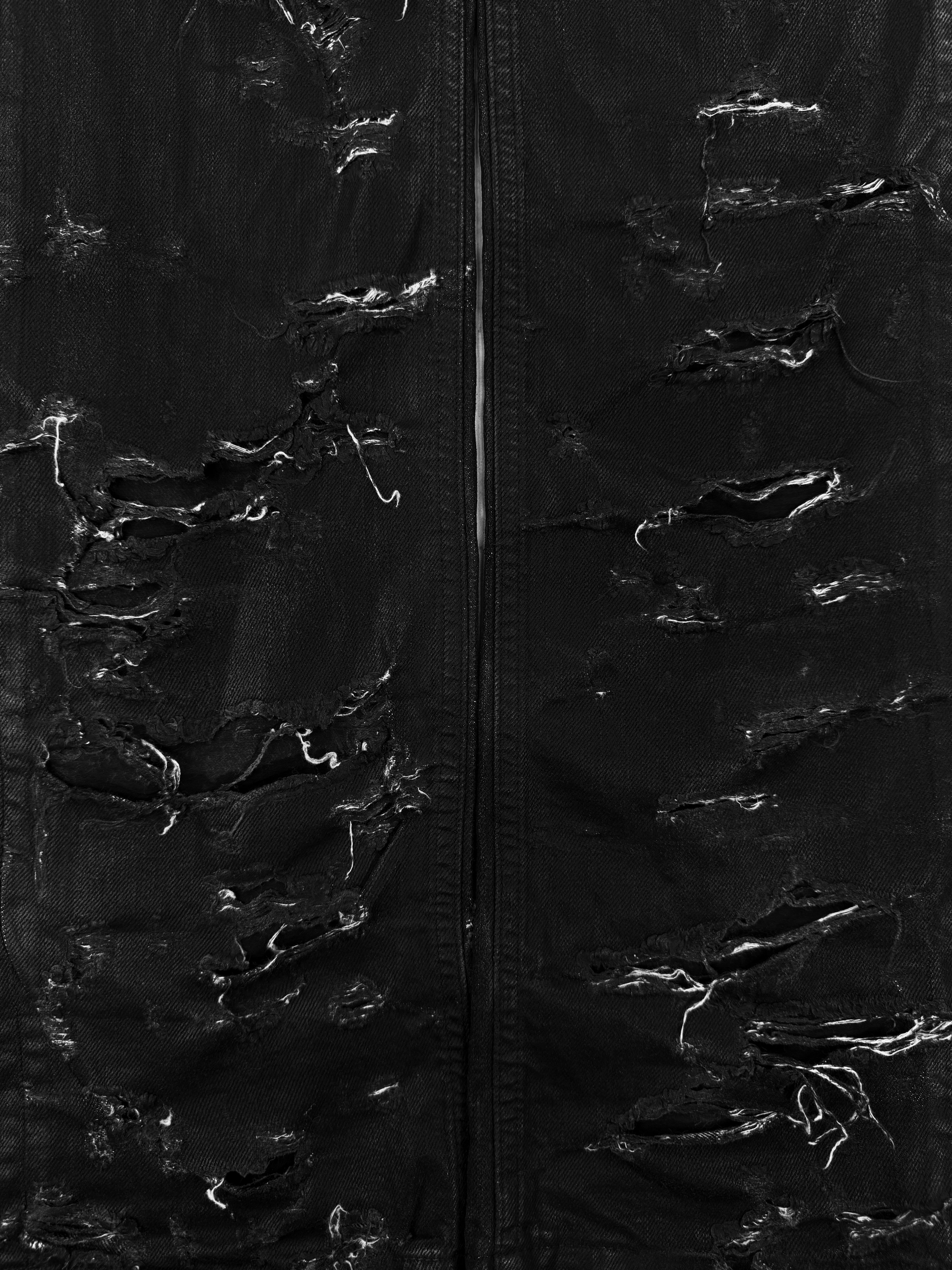 SS04 Dior Homme ‘Strip’ Unaltered Black Distressed Wax Denim Jeans