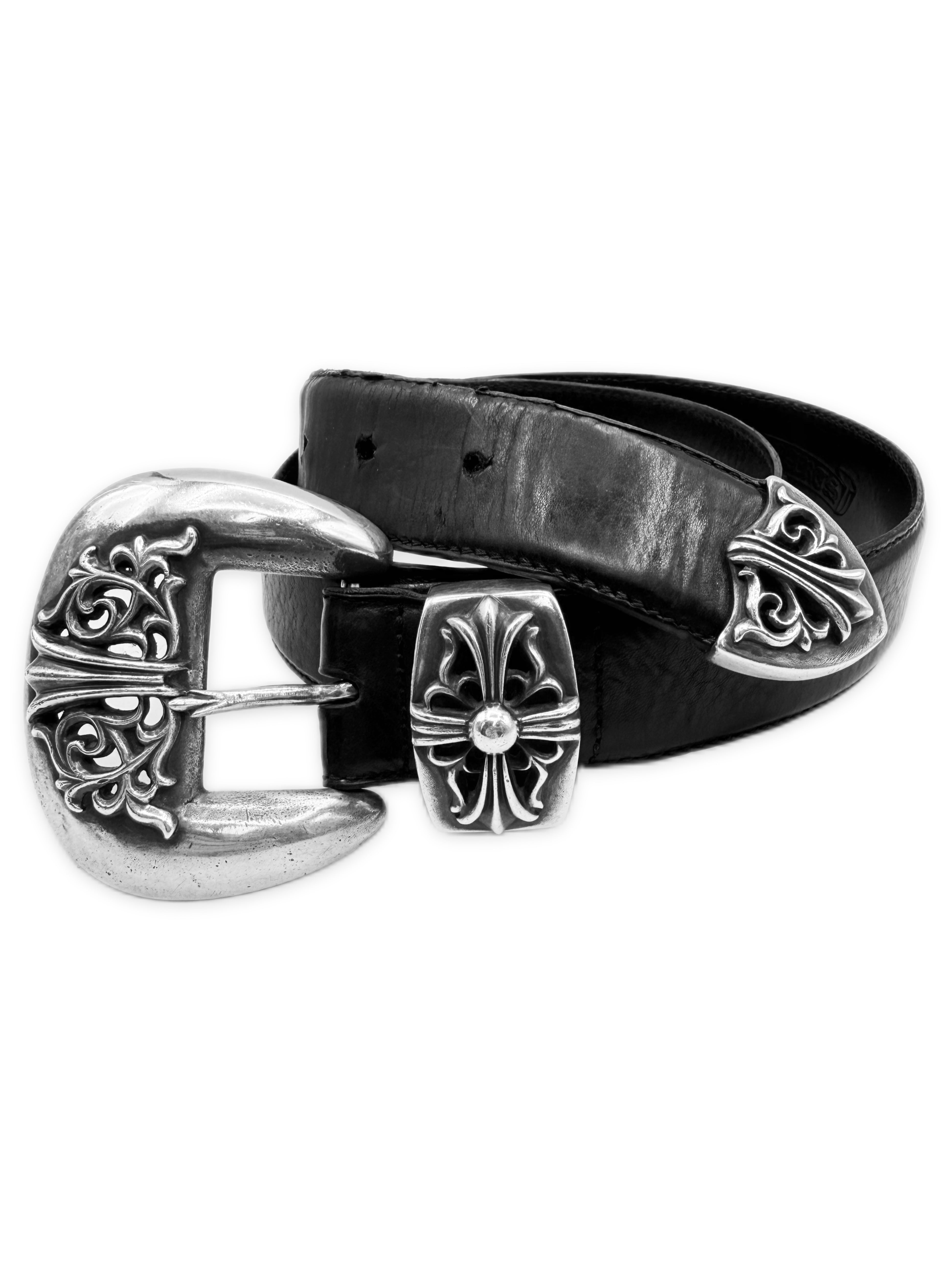 Chrome Hearts Western 3 Piece .925 Silver Black Leather Belt