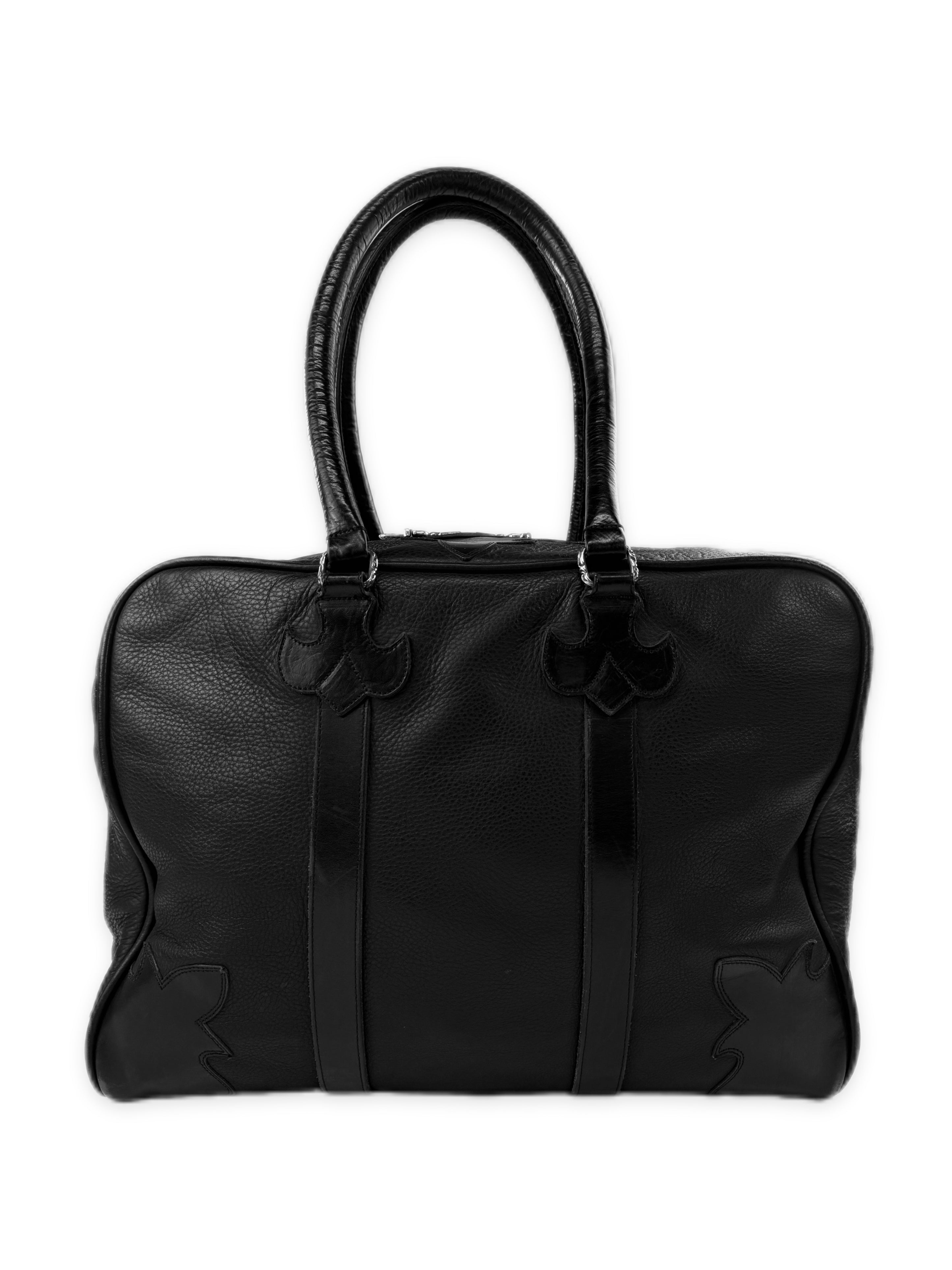 Chrome Hearts Fleur Black Leather Large Weekender Duffle Bag