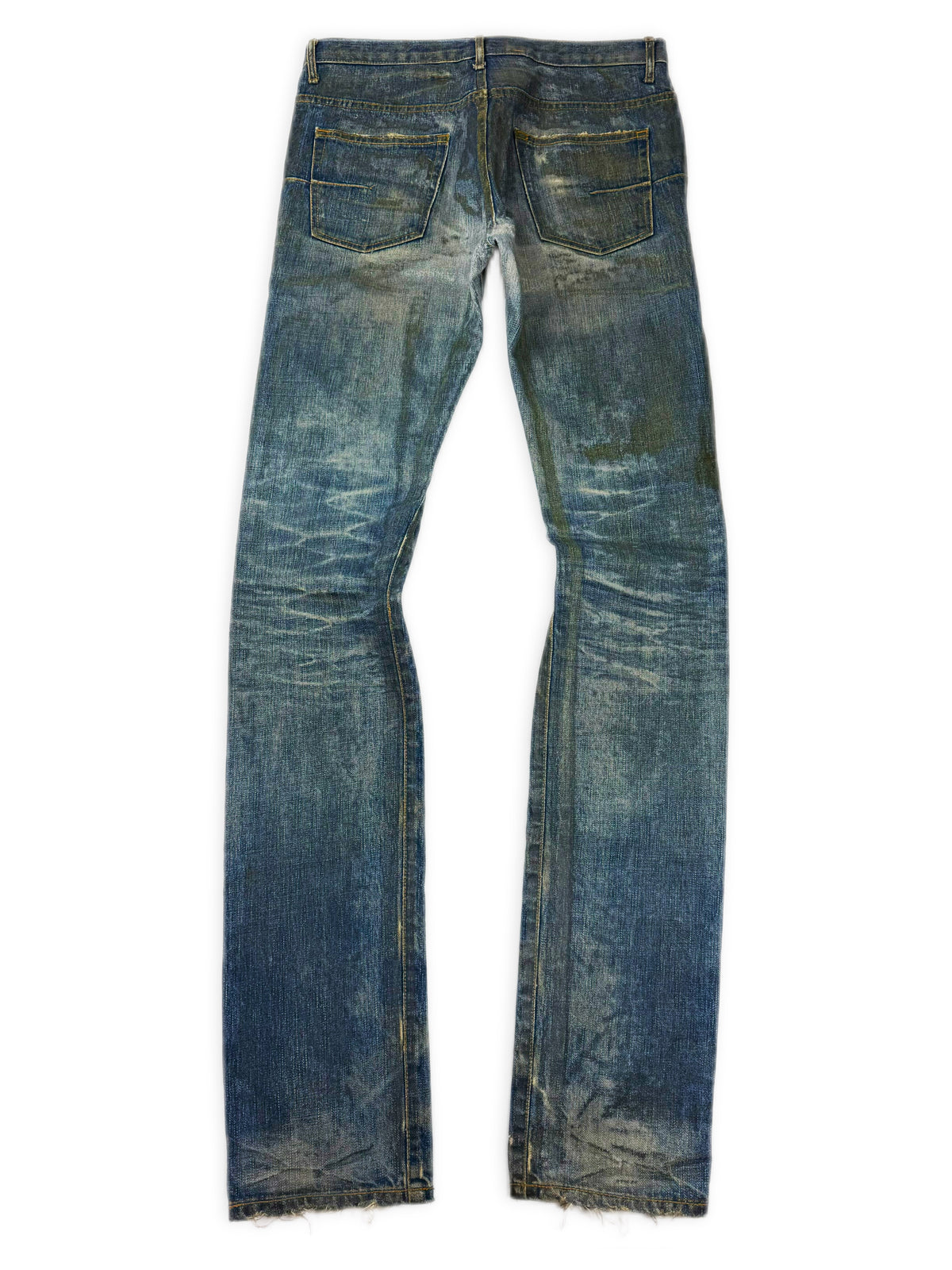 AW06 Dior Homme by Hedi Slimane ‘Luster’ Clawmark Waxed Blue Denim Jeans