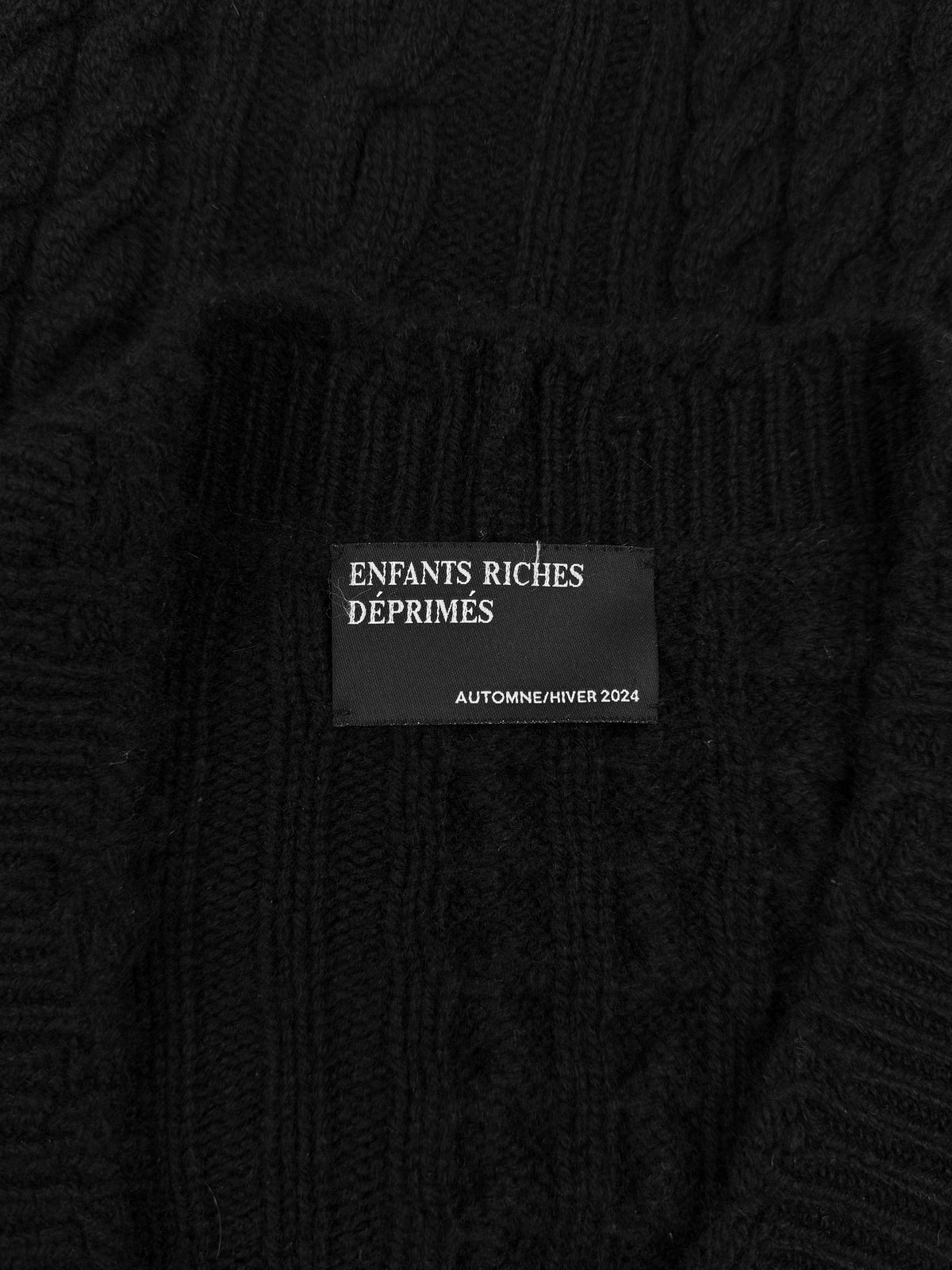 Enfants Riches Deprimes Cashmere Asymmetric Iron Cross Knit Cardigan Sweater