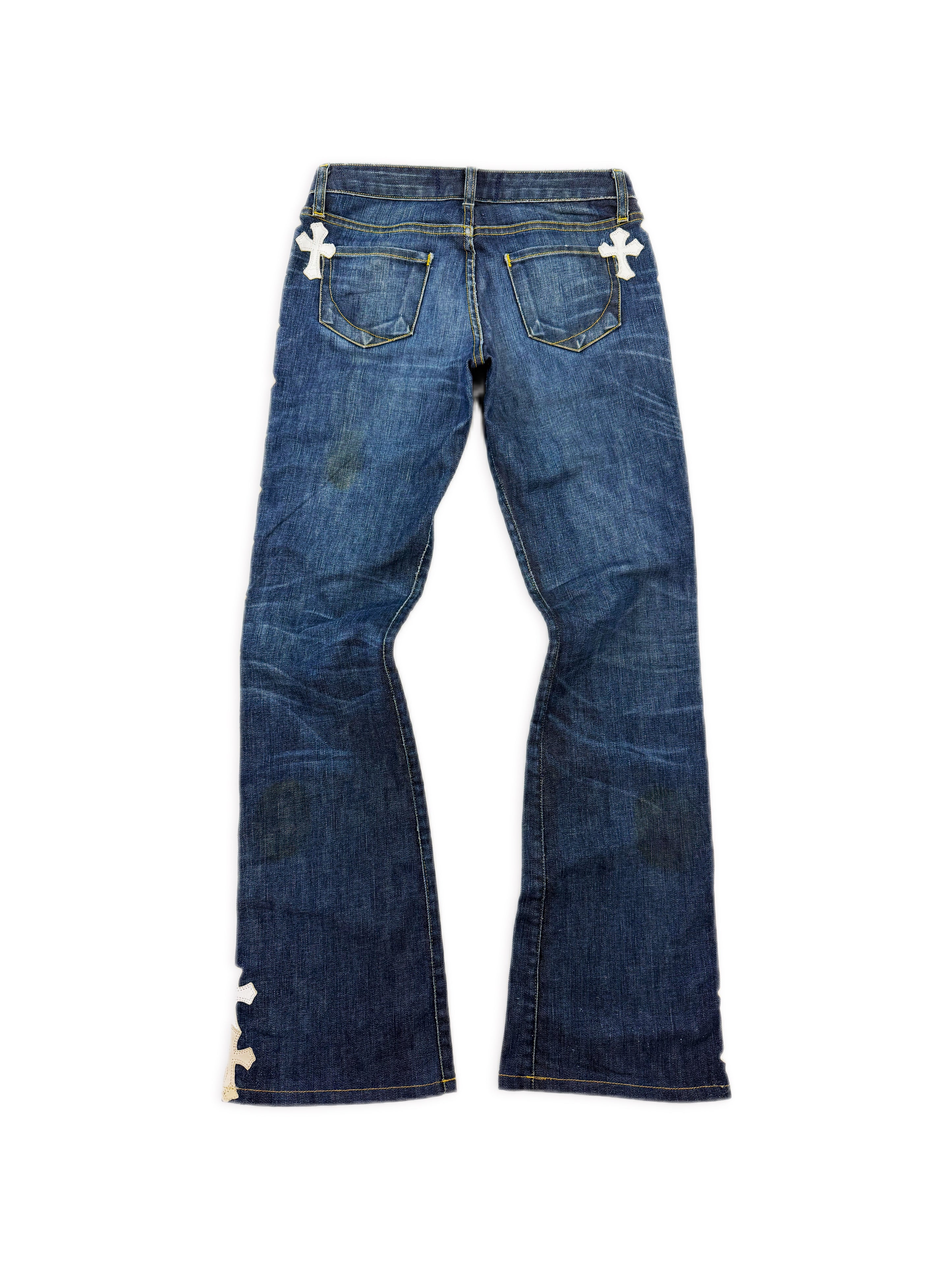 Chrome Hearts 43 Cross Patch Silver Pendant Flooded Blue Denim Jeans