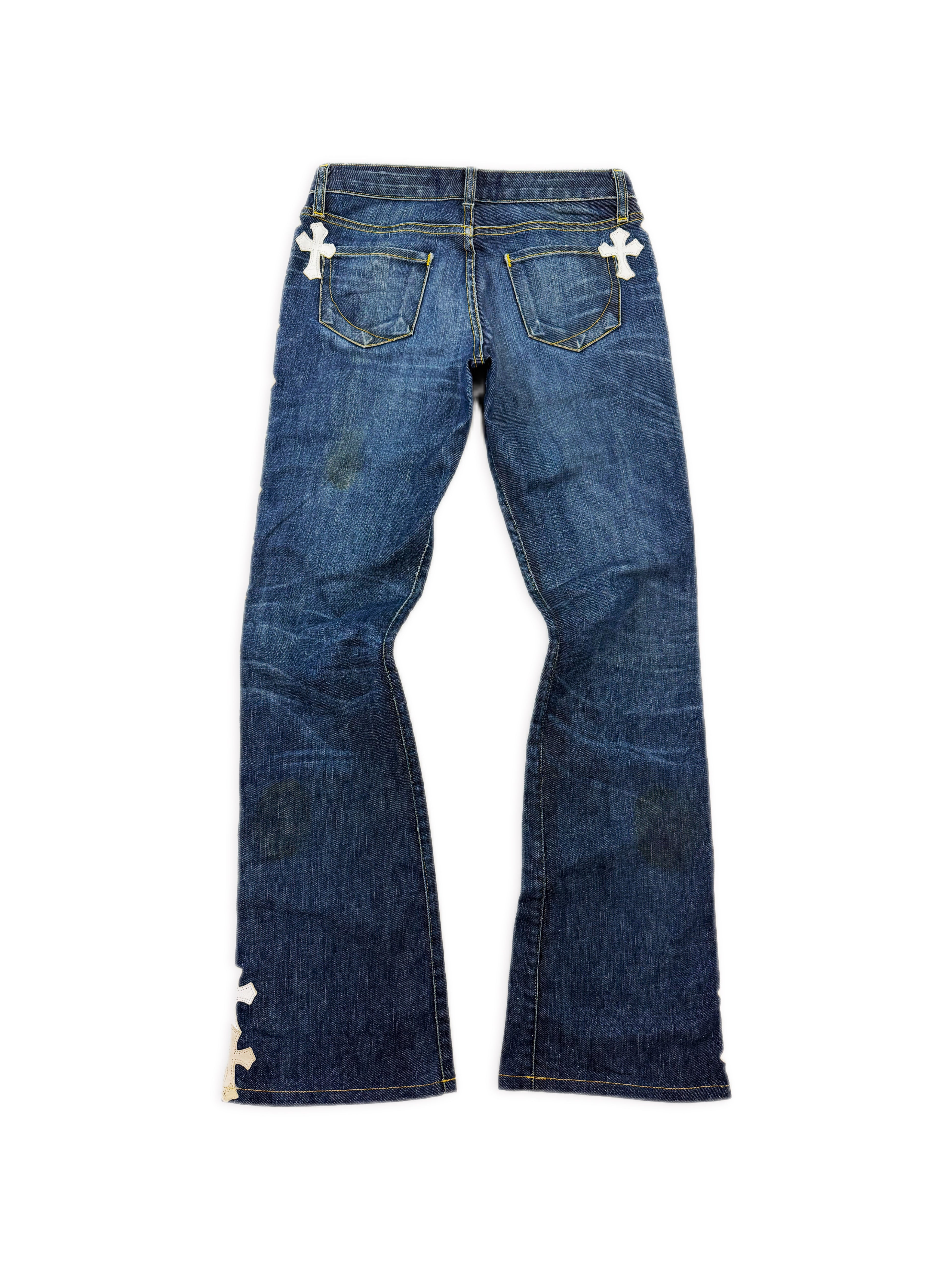 Chrome Hearts 43 Cross Patch Silver Pendant Flooded Blue Denim Jeans