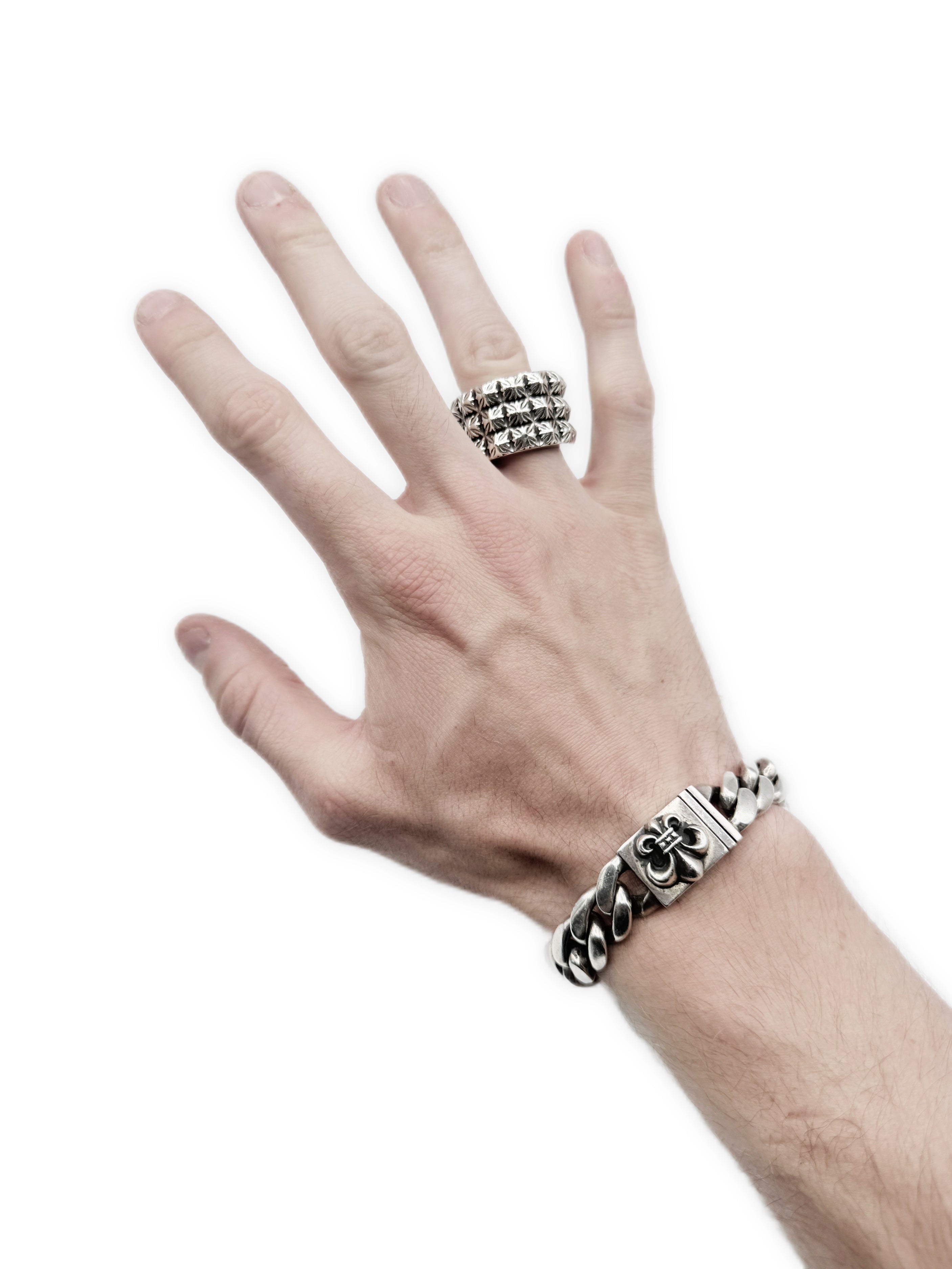 Chrome Hearts Triple Pete Punk Studded .925 Silver Ring