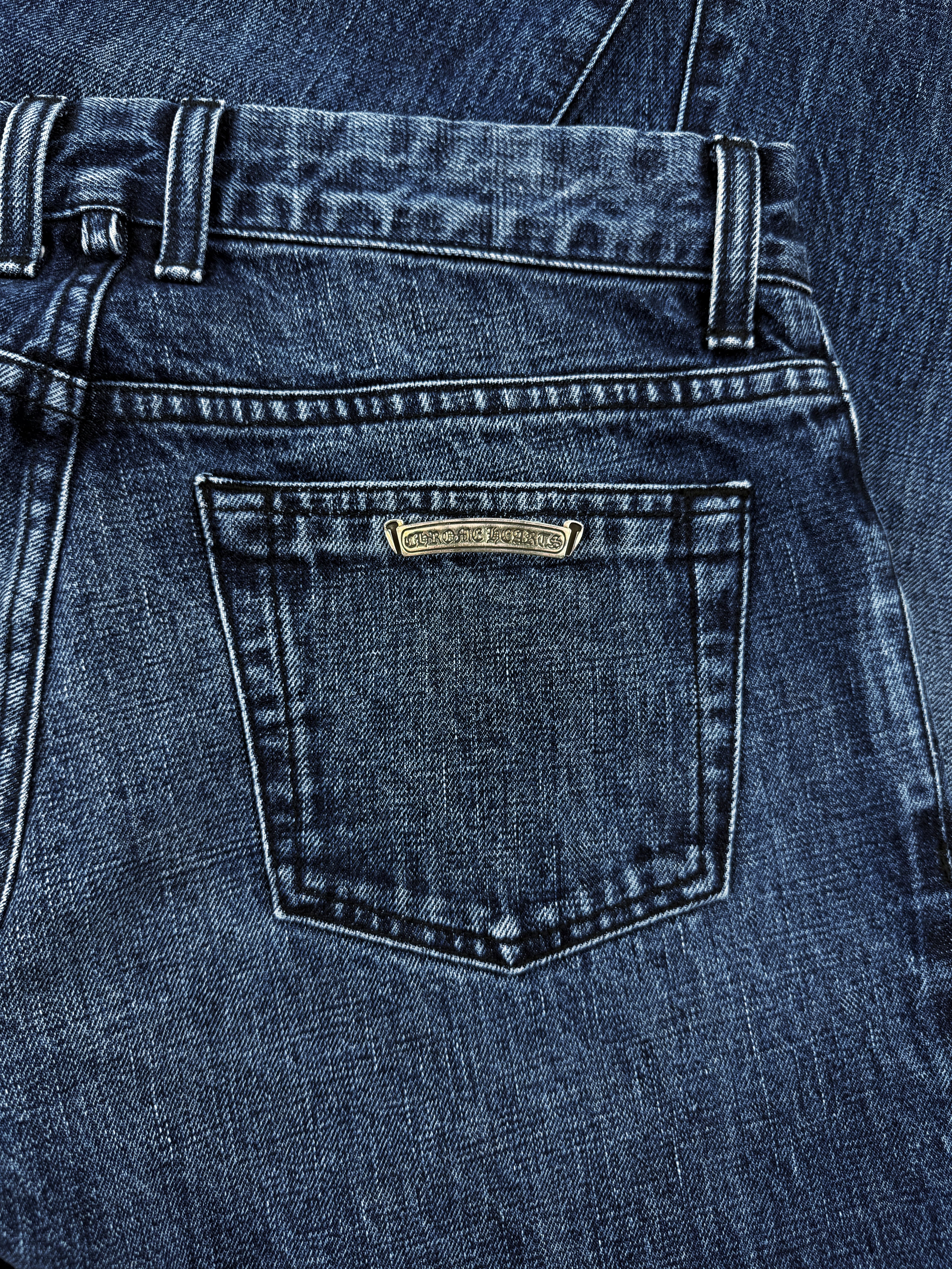 Chrome Hearts FU Dark Wash Flared .925 Silver Denim Jeans