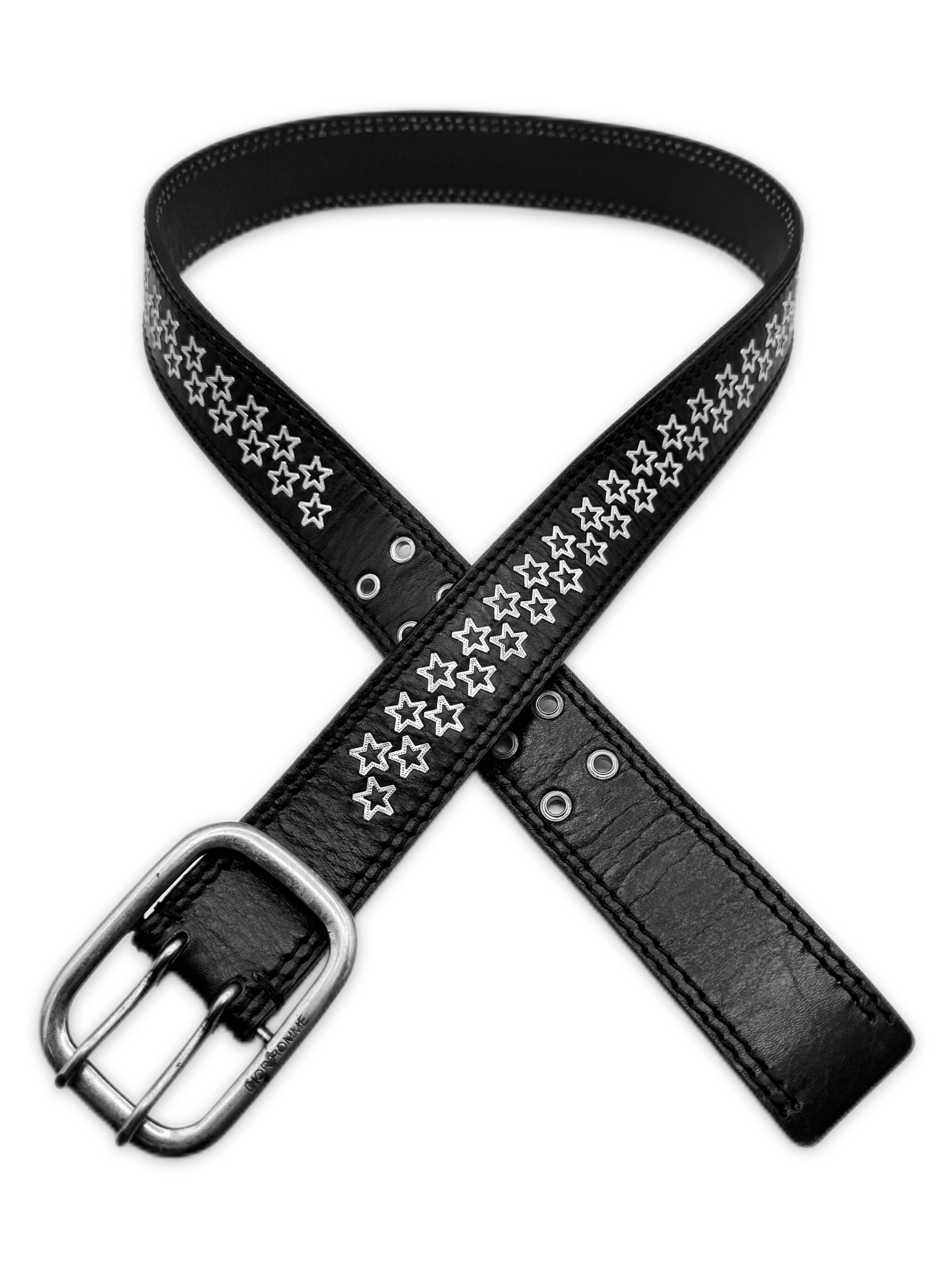 SS06 DIOR HOMME STAR DOUBLE PRONG BLACK LEATHER BELT | ArchiveThreads
