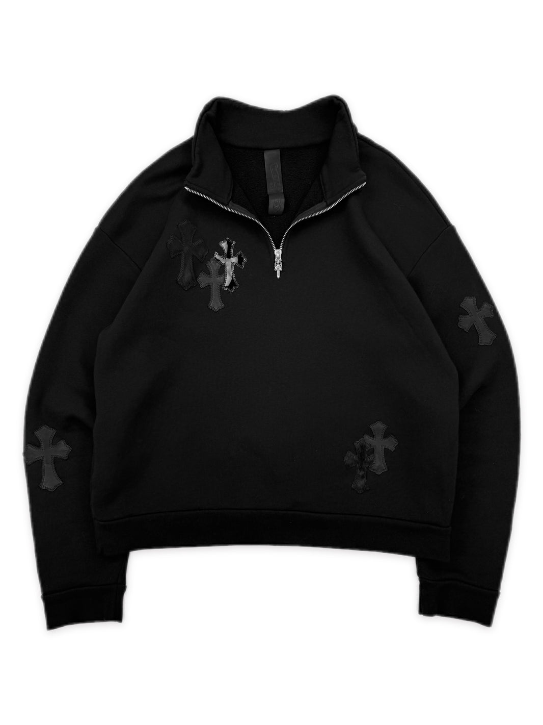Chrome Hearts 15 Pony Hair Patent Leather Cross Patch Quarter Zip Sweater
