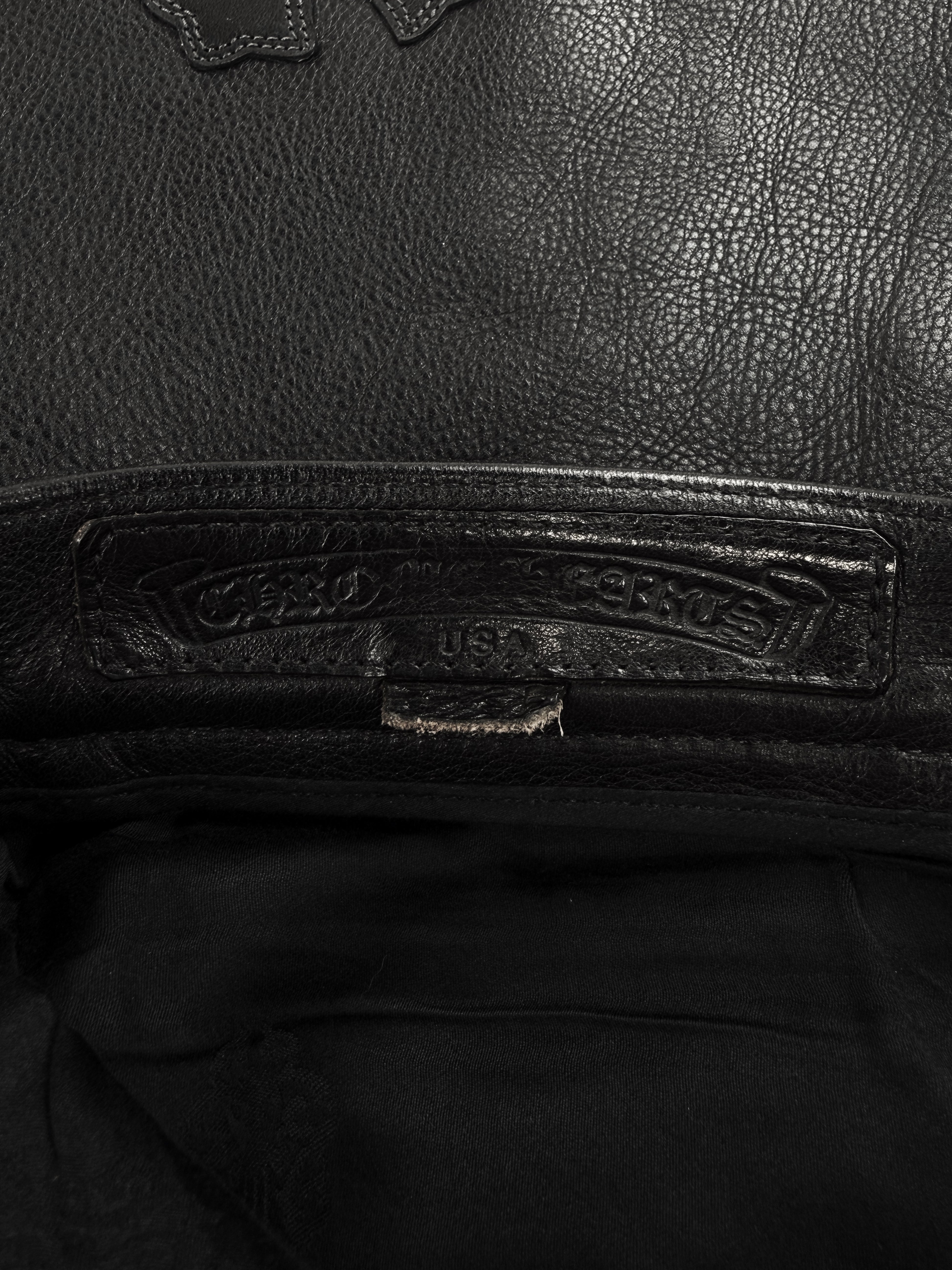 Chrome Hearts ‘Fuck’ Black Leather 19 Cross Patch Pants