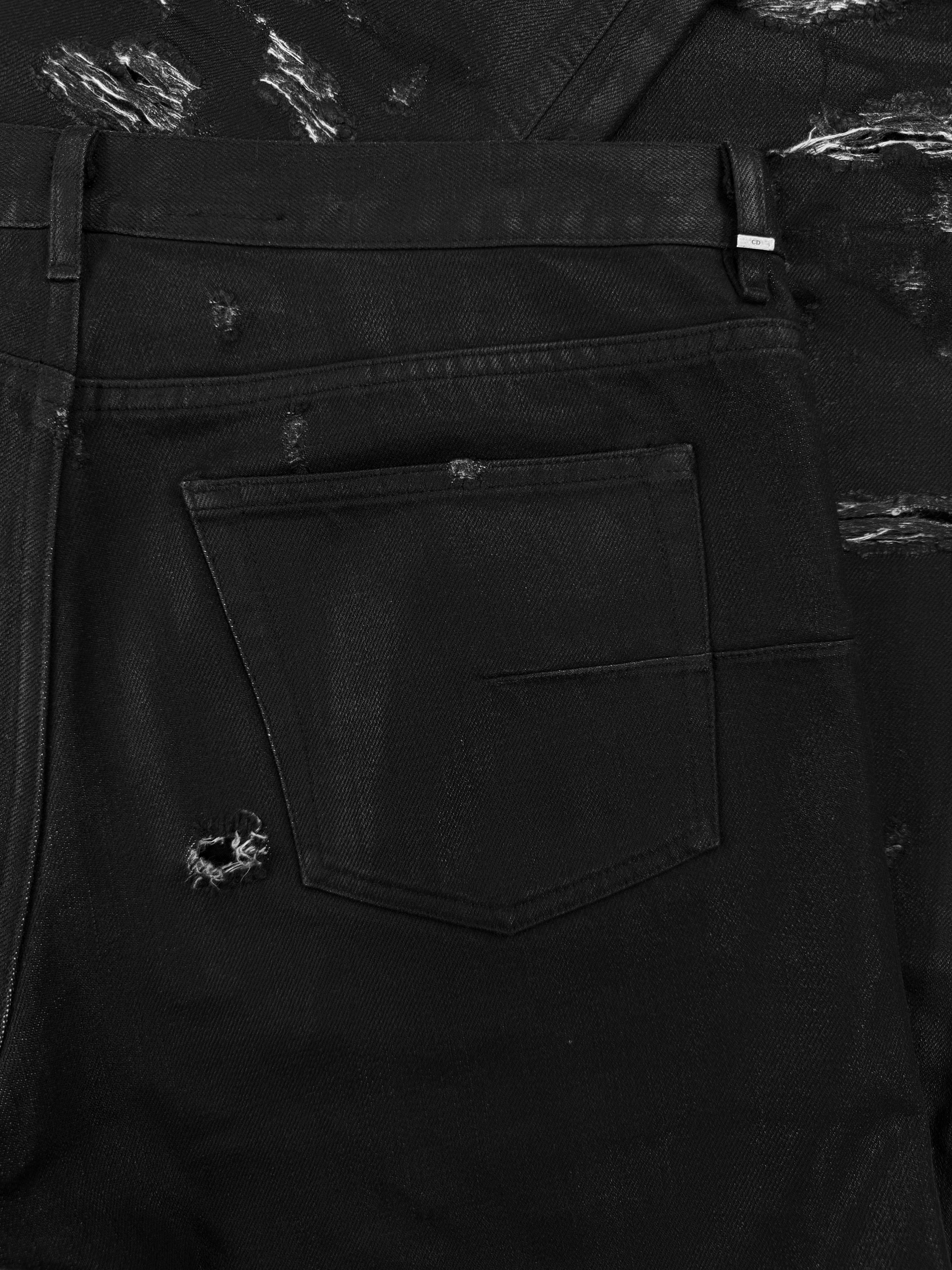 SS04 Dior Homme ‘Strip’ Runway Unaltered Distressed Wax Denim Jeans
