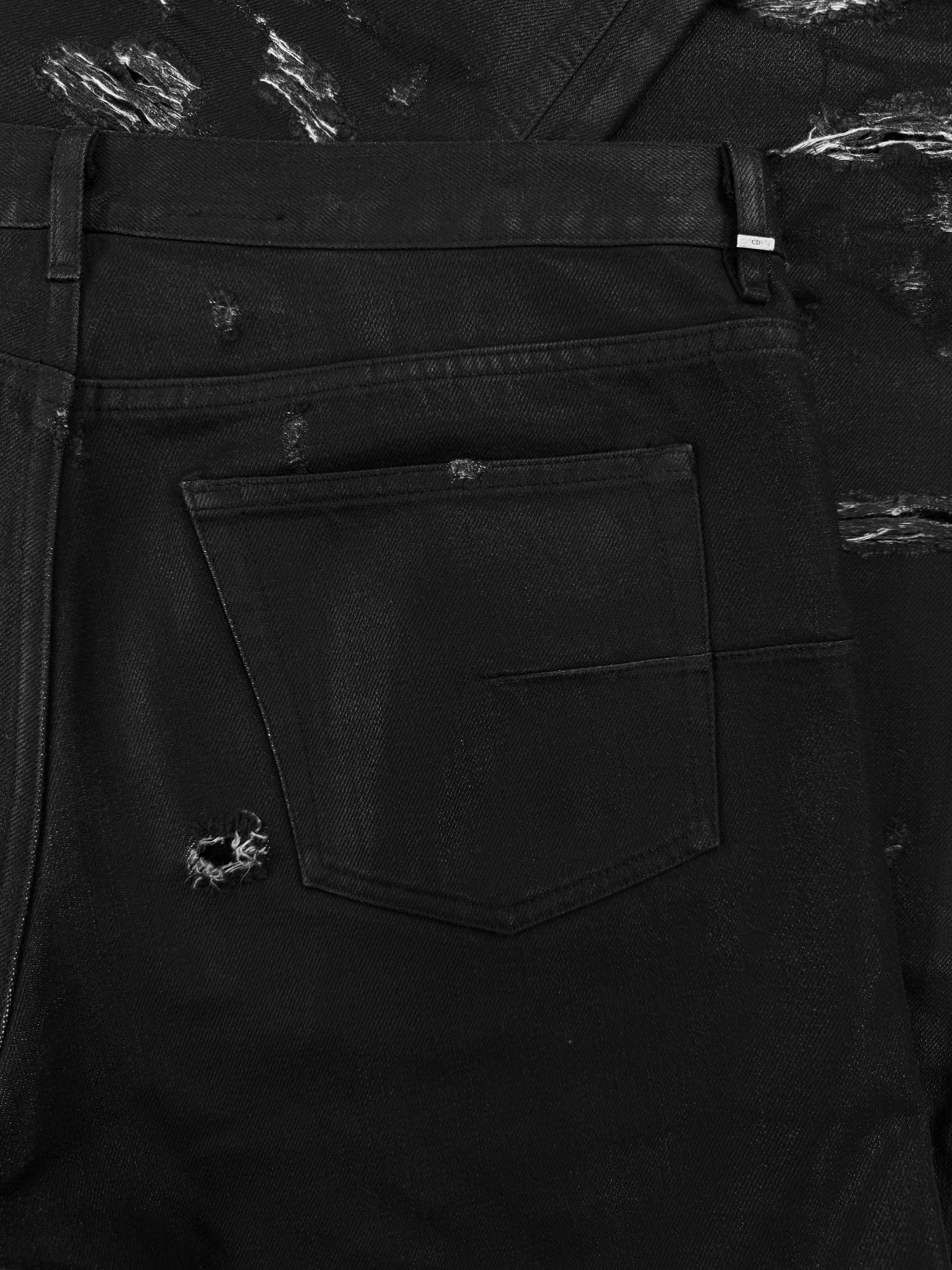 SS04 Dior Homme ‘Strip’ Runway Unaltered Distressed Wax Denim Jeans