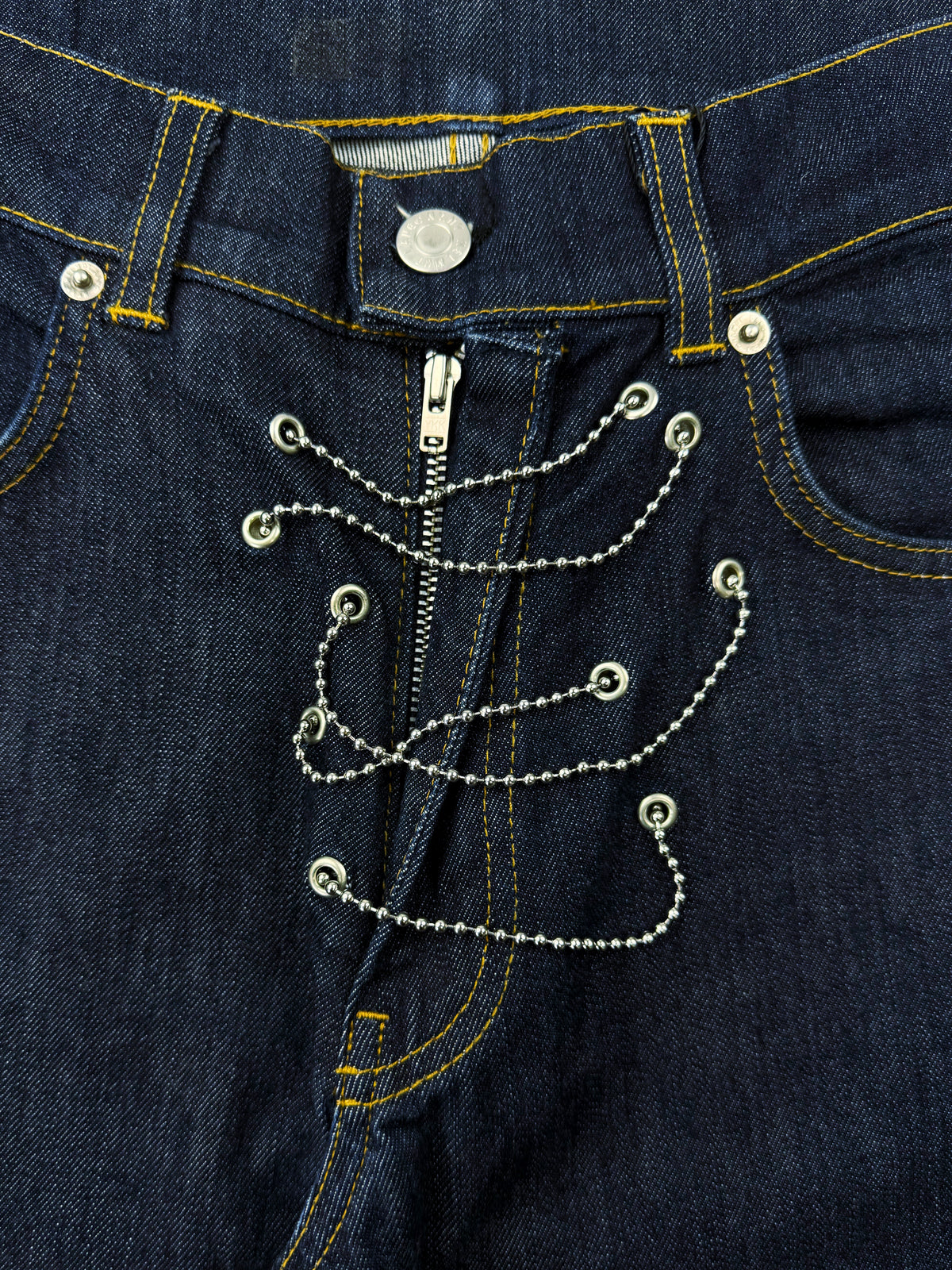 AW04 Helmut Lang Chasity Ball Chain Indigo Blue Denim Jeans