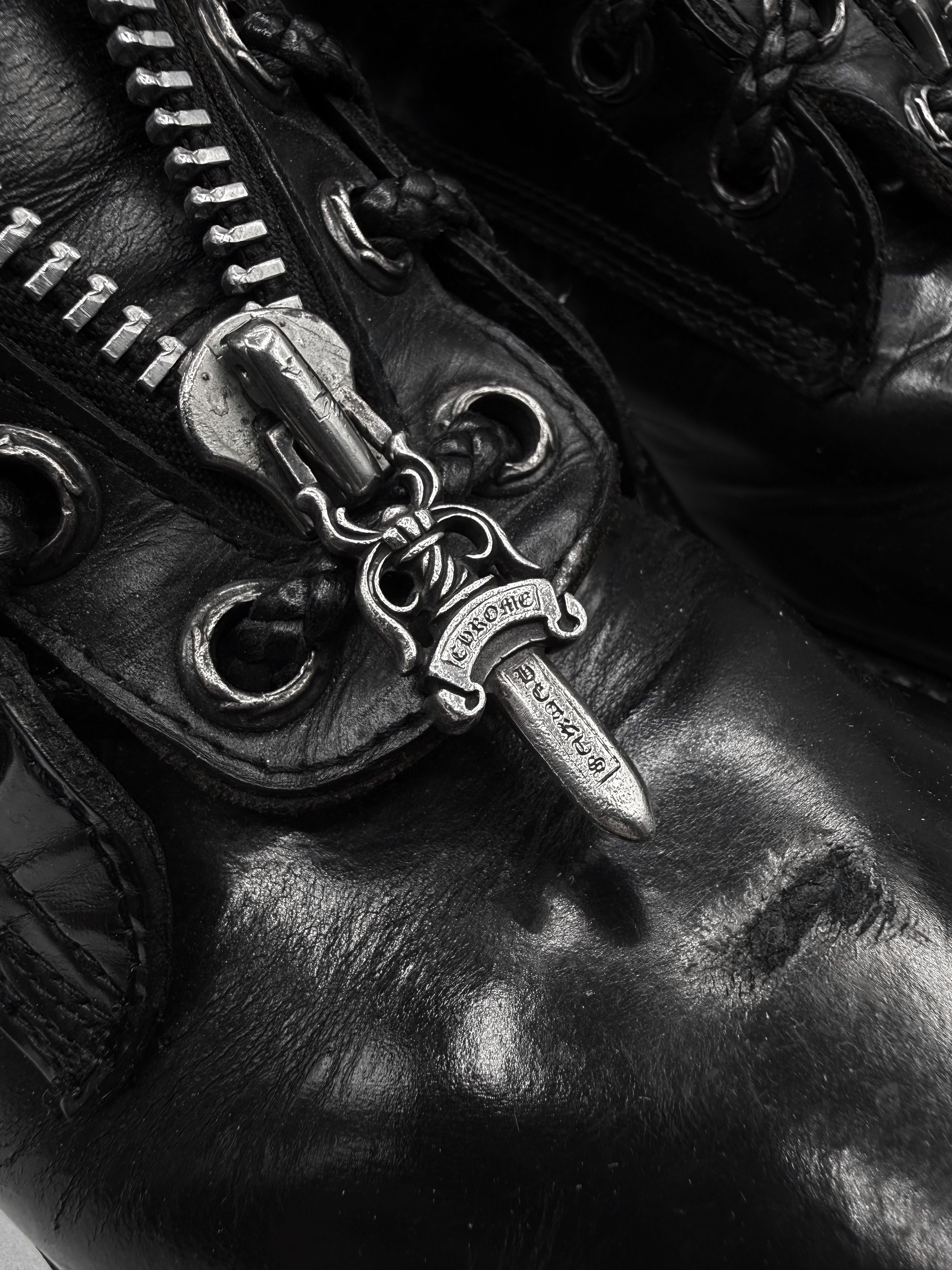 Chrome Hearts x Chippewa Fireman Zip Dagger Patent Leather Boots