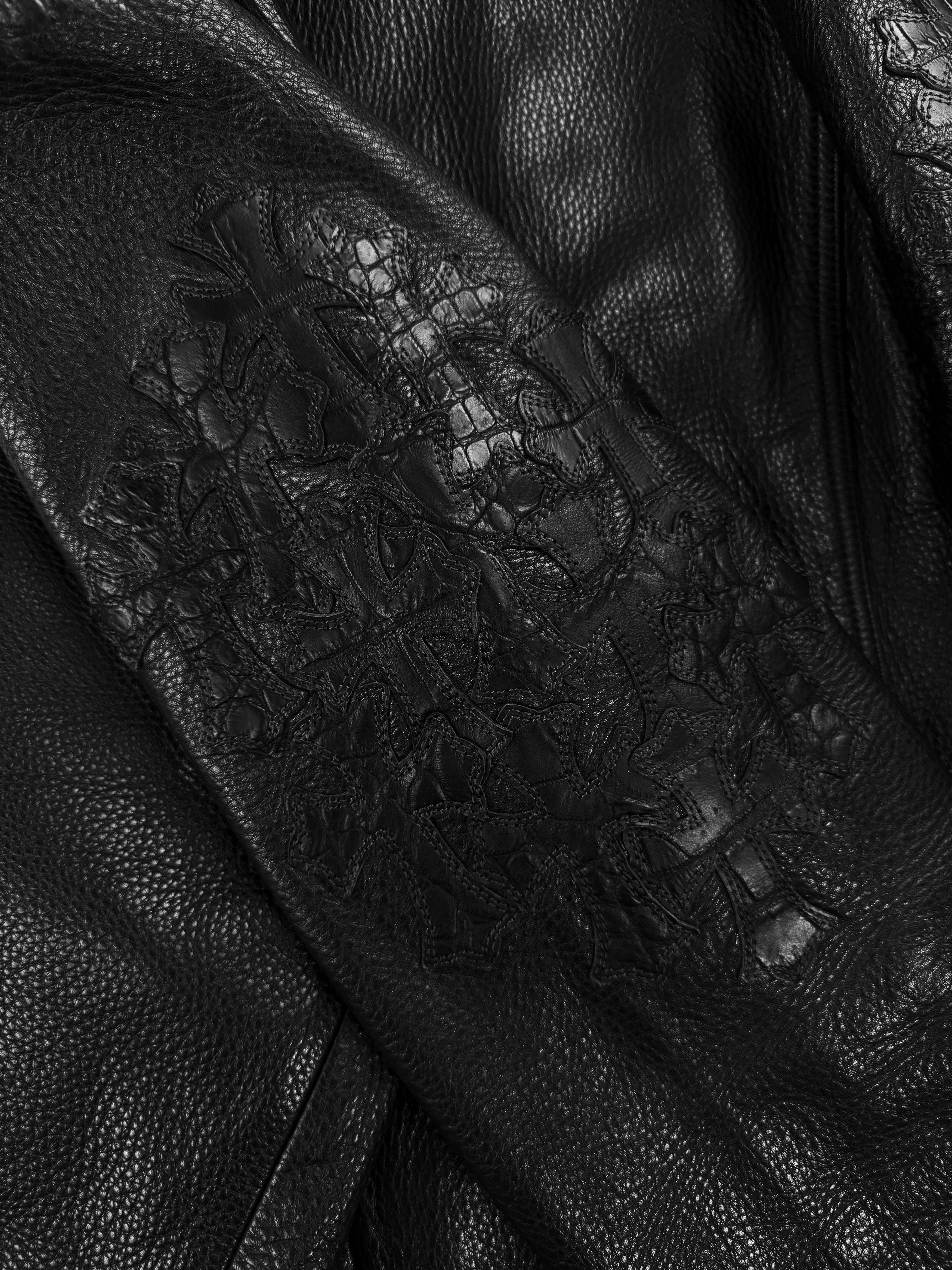 Chrome Hearts Alligator 26 Cross Patch Black Leather Moto Jacket