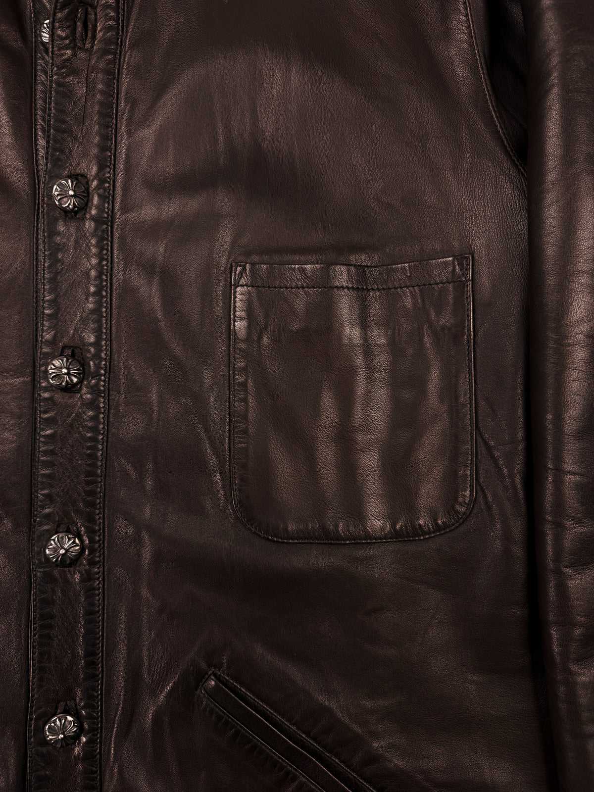 Chrome Hearts Shearling Lined Burgundy Leather Fleur Work Jacket