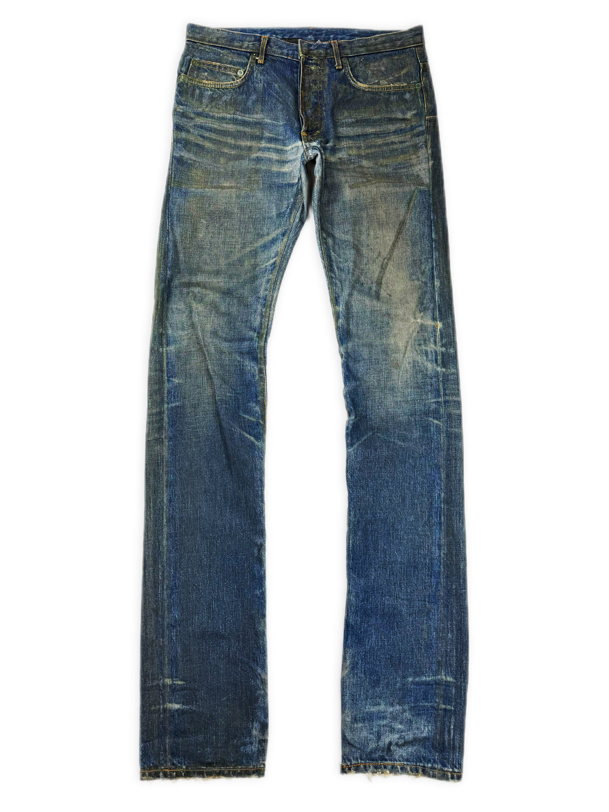 AW06 Dior Homme by Hedi Slimane ‘Luster’ Clawmark Waxed Blue Denim Jeans