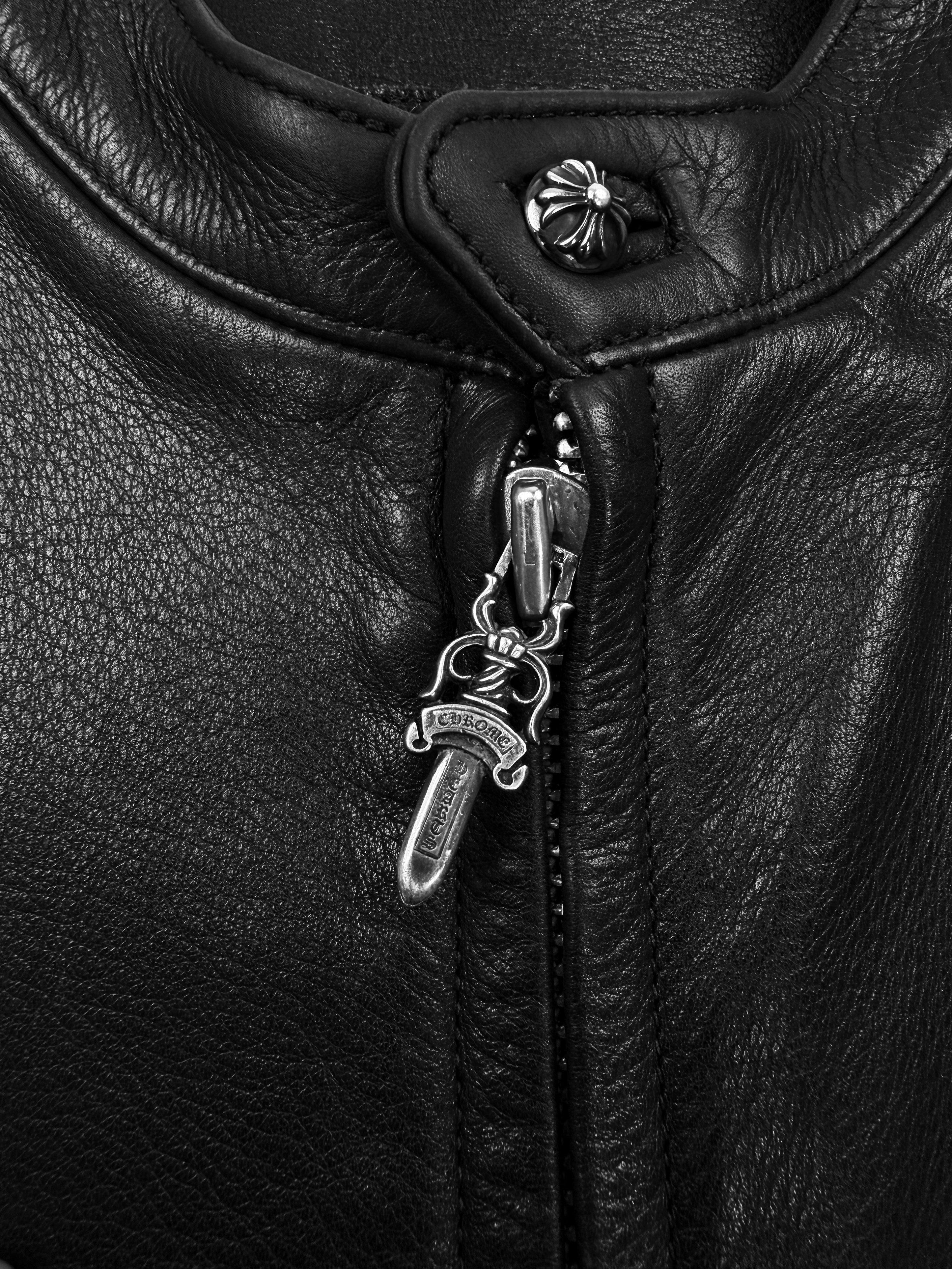 Chrome Hearts Moto Cafe Racer Dagger Zip Leather Jacket
