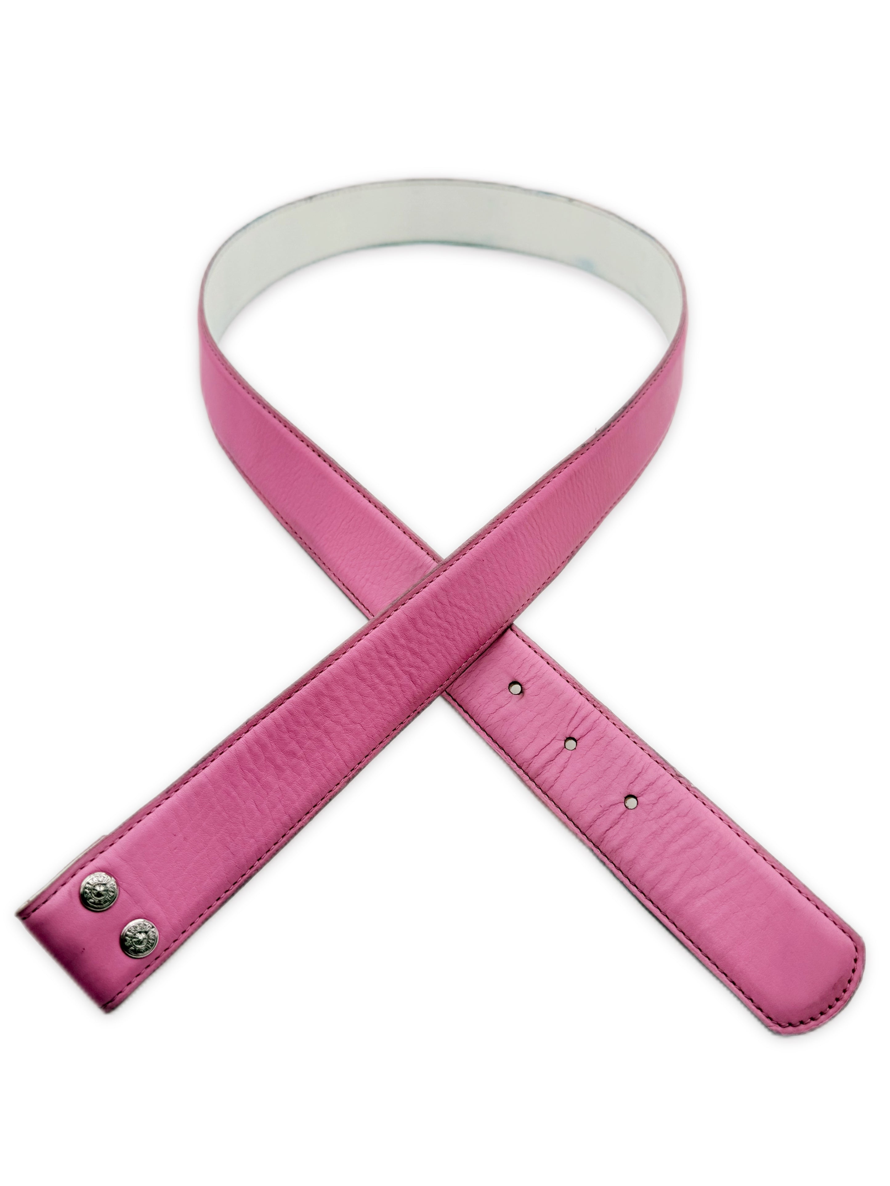 Chrome Hearts Baby Pink Rhodium Two Tone Leather Belt Strap