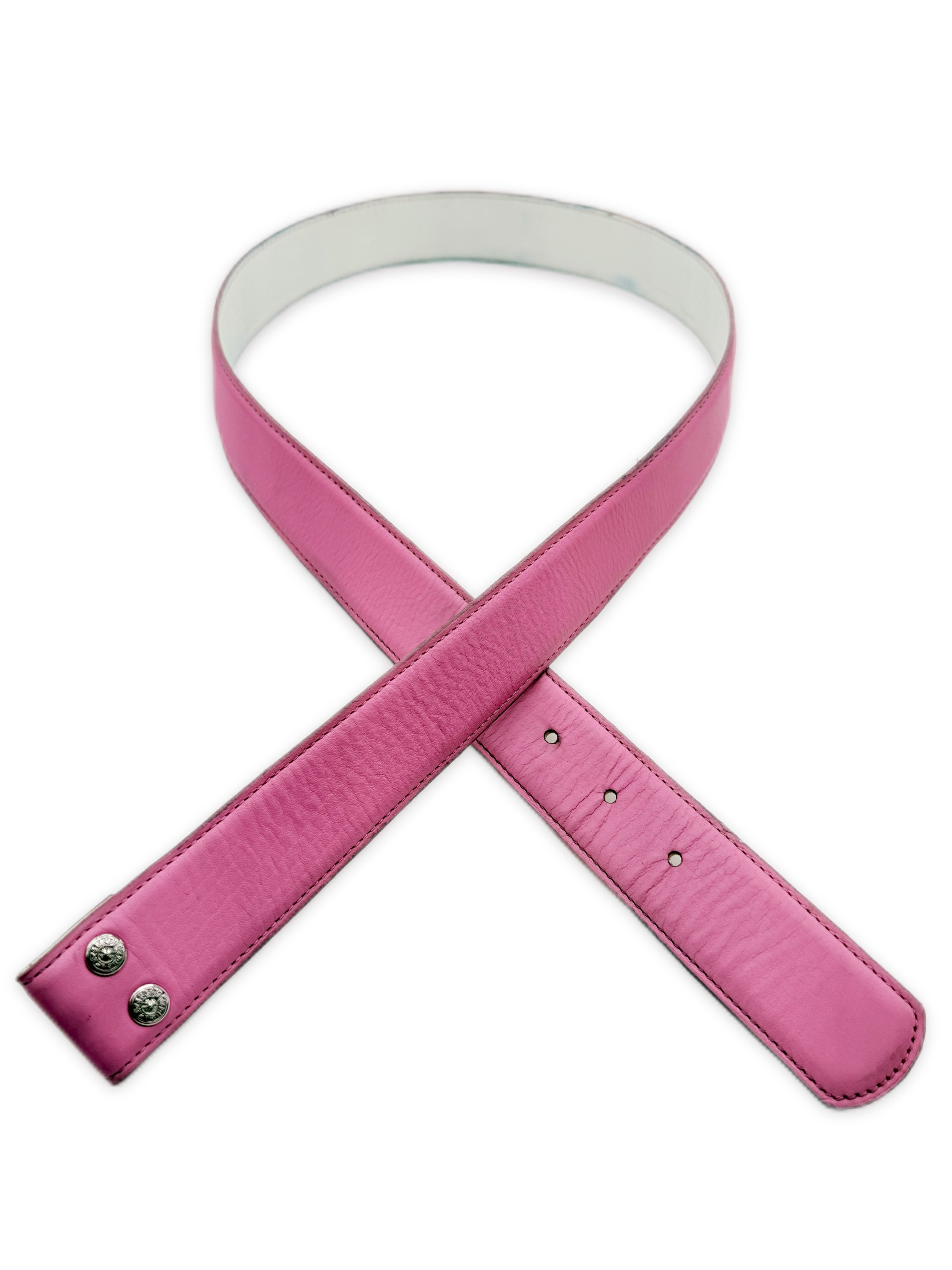 Chrome Hearts Baby Pink Rhodium Two Tone Leather Belt Strap