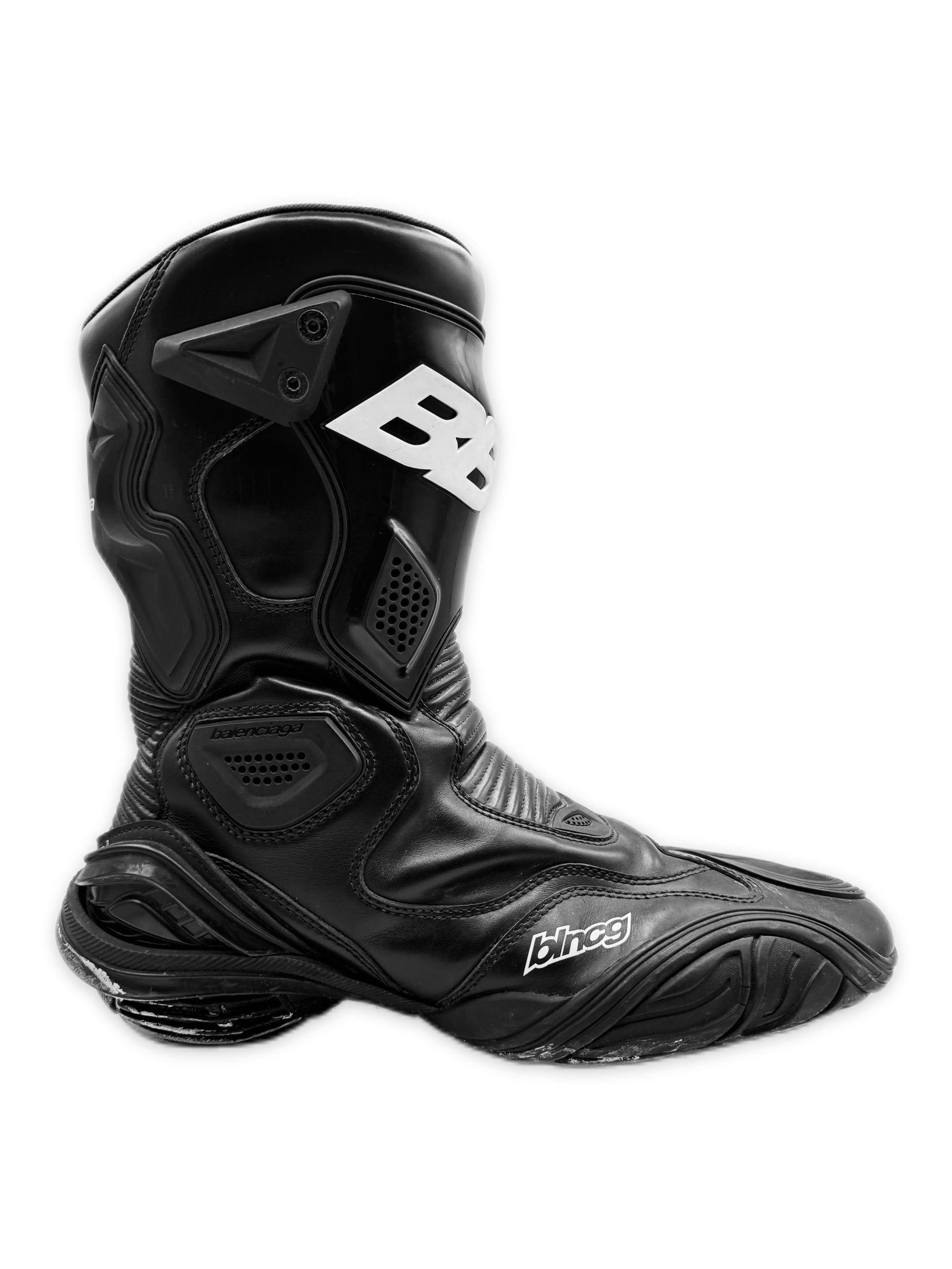 Balenciaga Tyrex Black Leather BB Logo Biker Boots