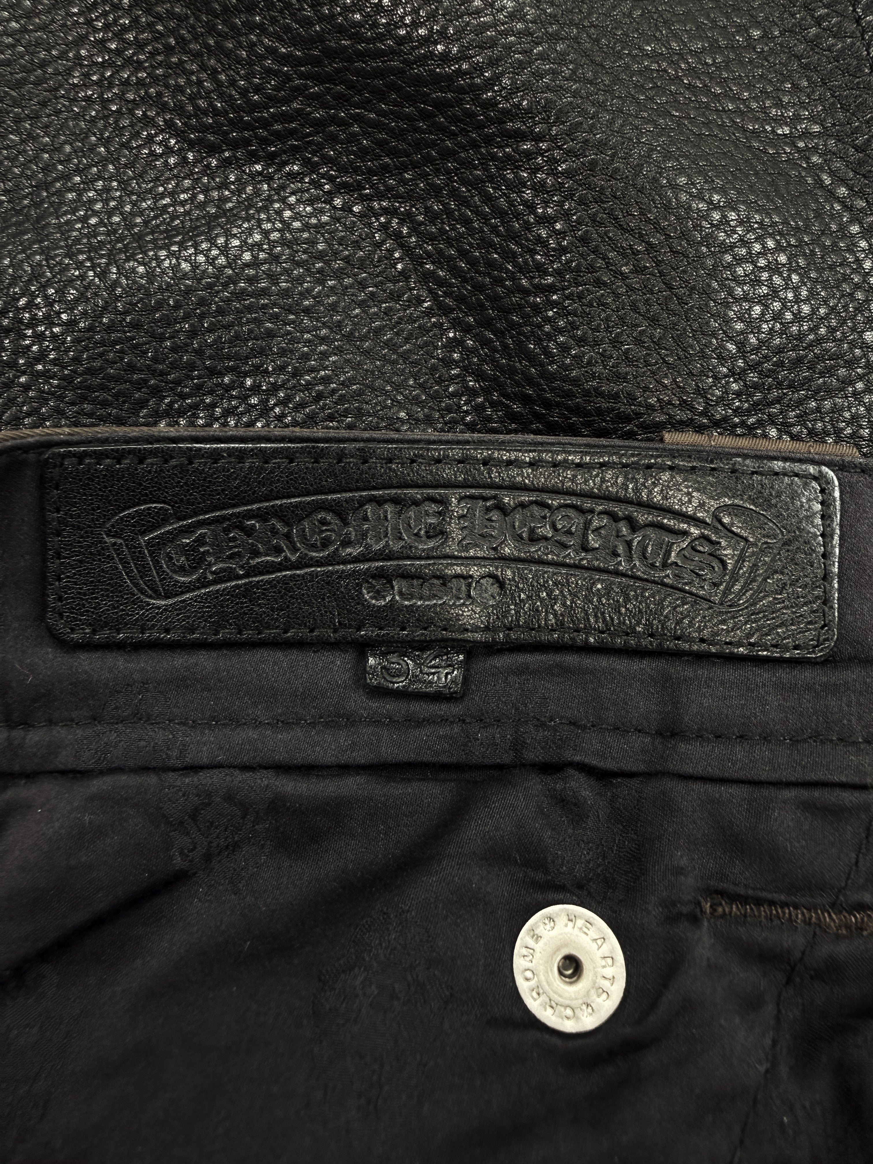 Chrome Hearts Pink Cross Patch Leather Brown Double Knee Carpenter Pants