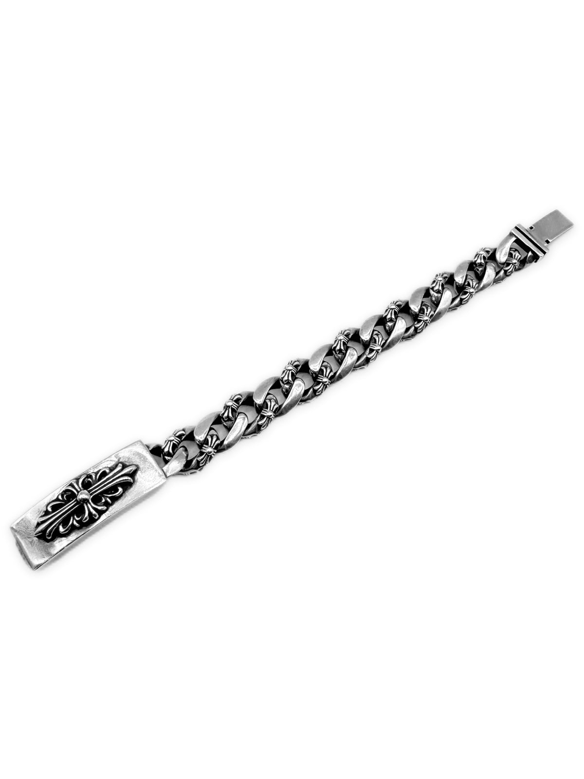 Chrome Hearts Floral ID 13 Cuban Link Silver Bracelet