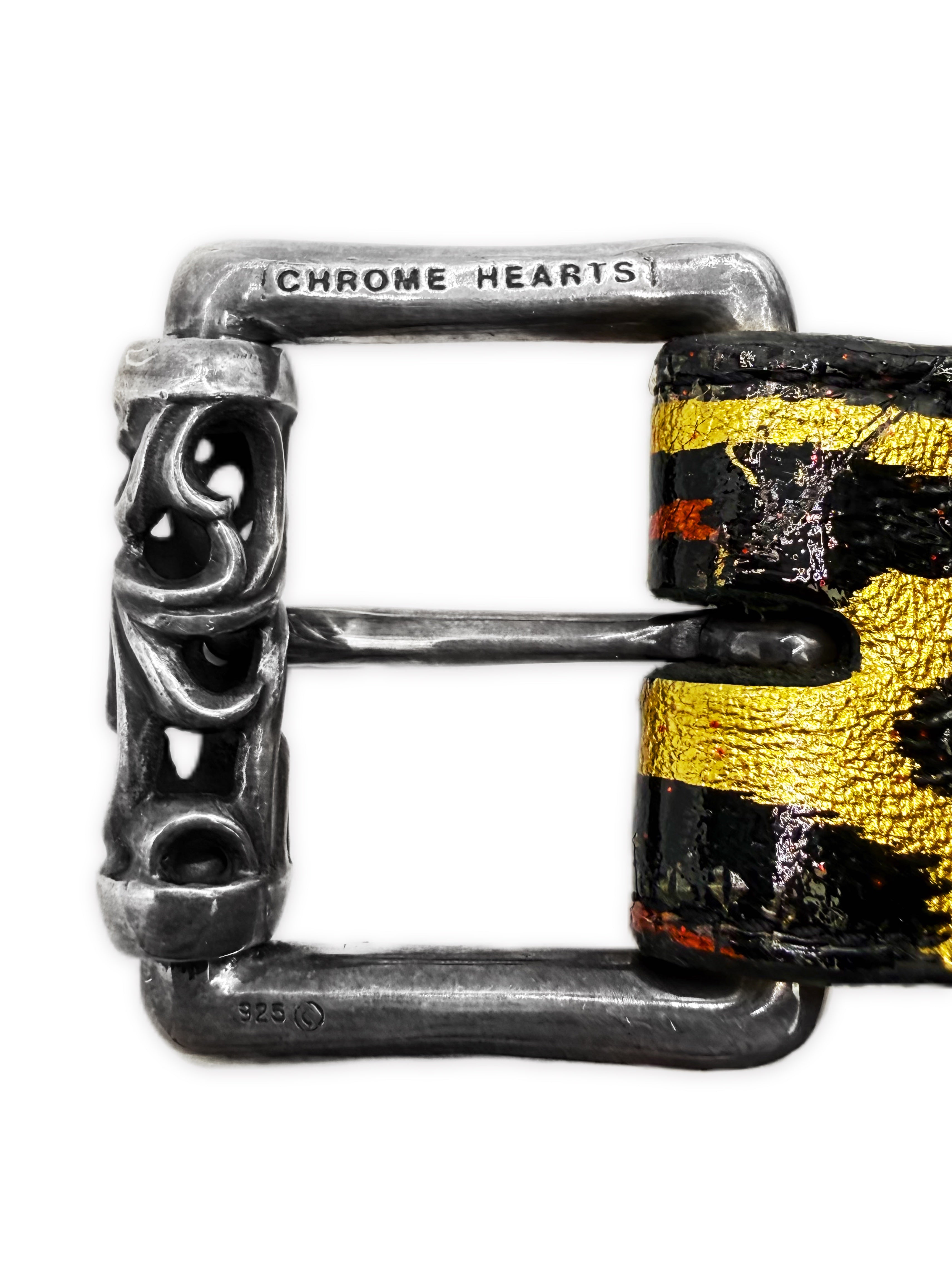 Chrome Hearts Leopard Painted Roller .925 Silver Leather Belt