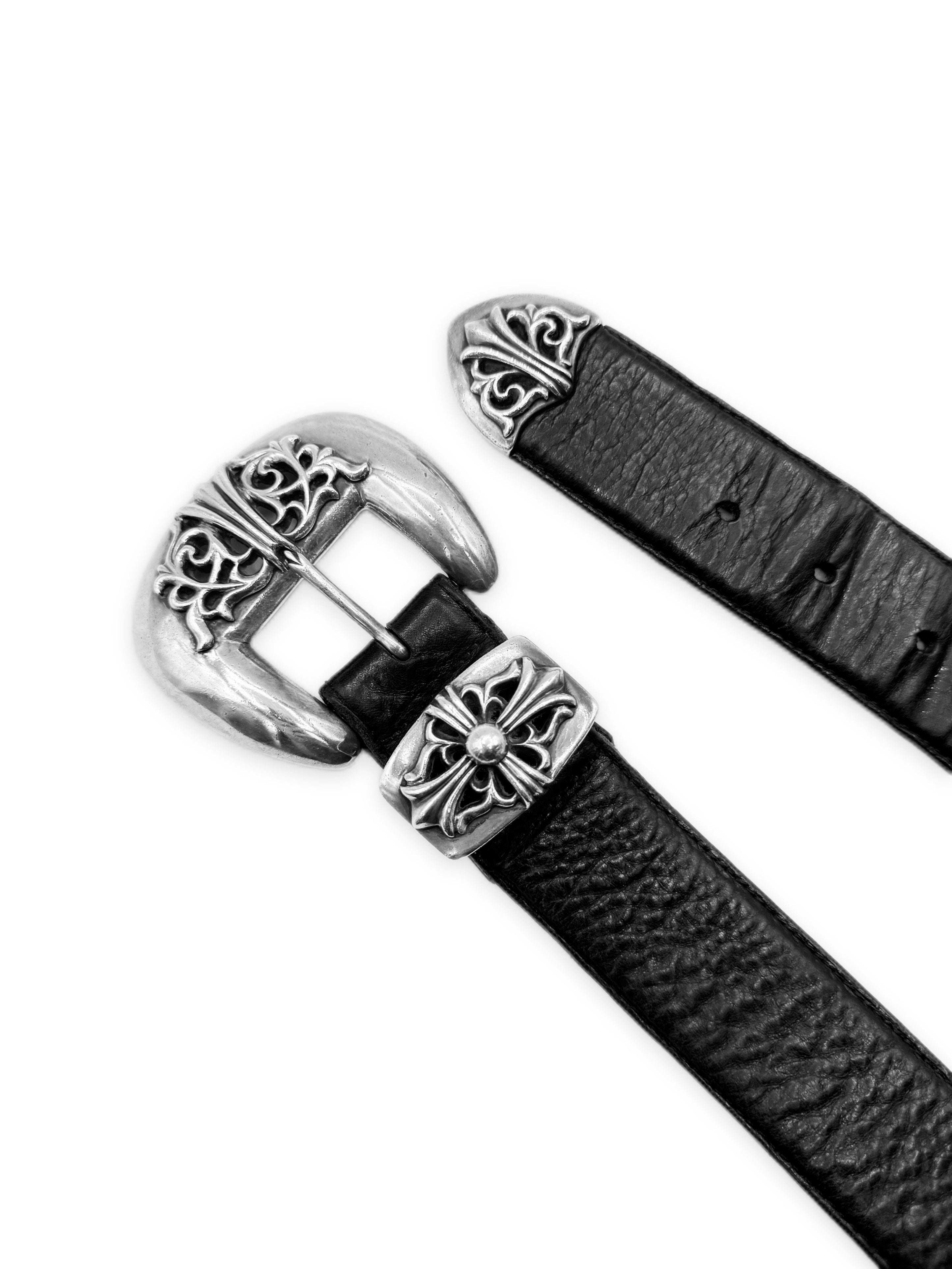 Chrome Hearts Western 3 Piece .925 Silver Black Leather Belt