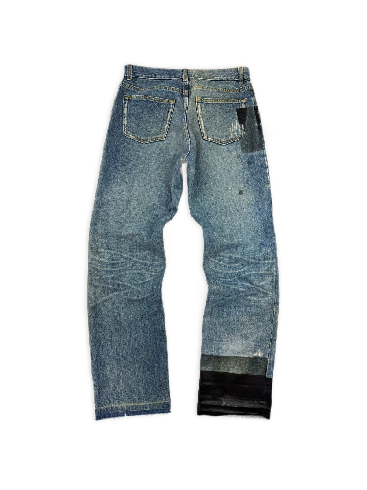 SS03 Helmut Lang Tea Dyed Rubber Appliqué Blue Wash Denim Jeans