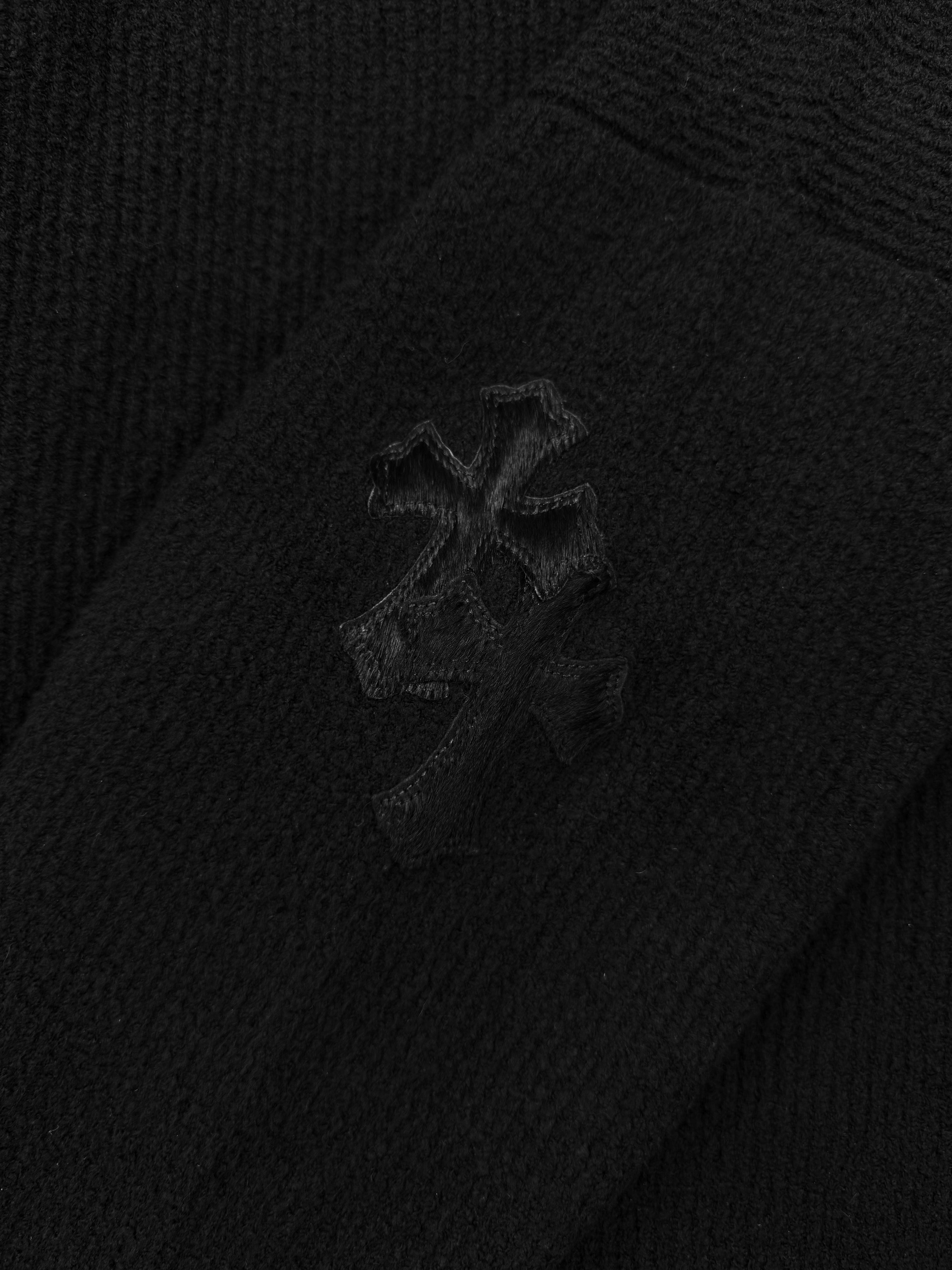 Chrome Hearts Pony Hair Triple Cross Patch Knit Hoodie