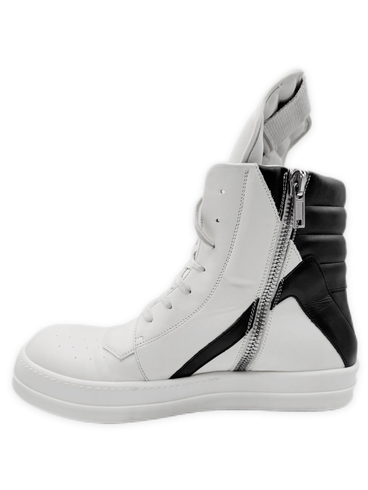 Rick Owens Geobasket White & Black Leather Sneakers