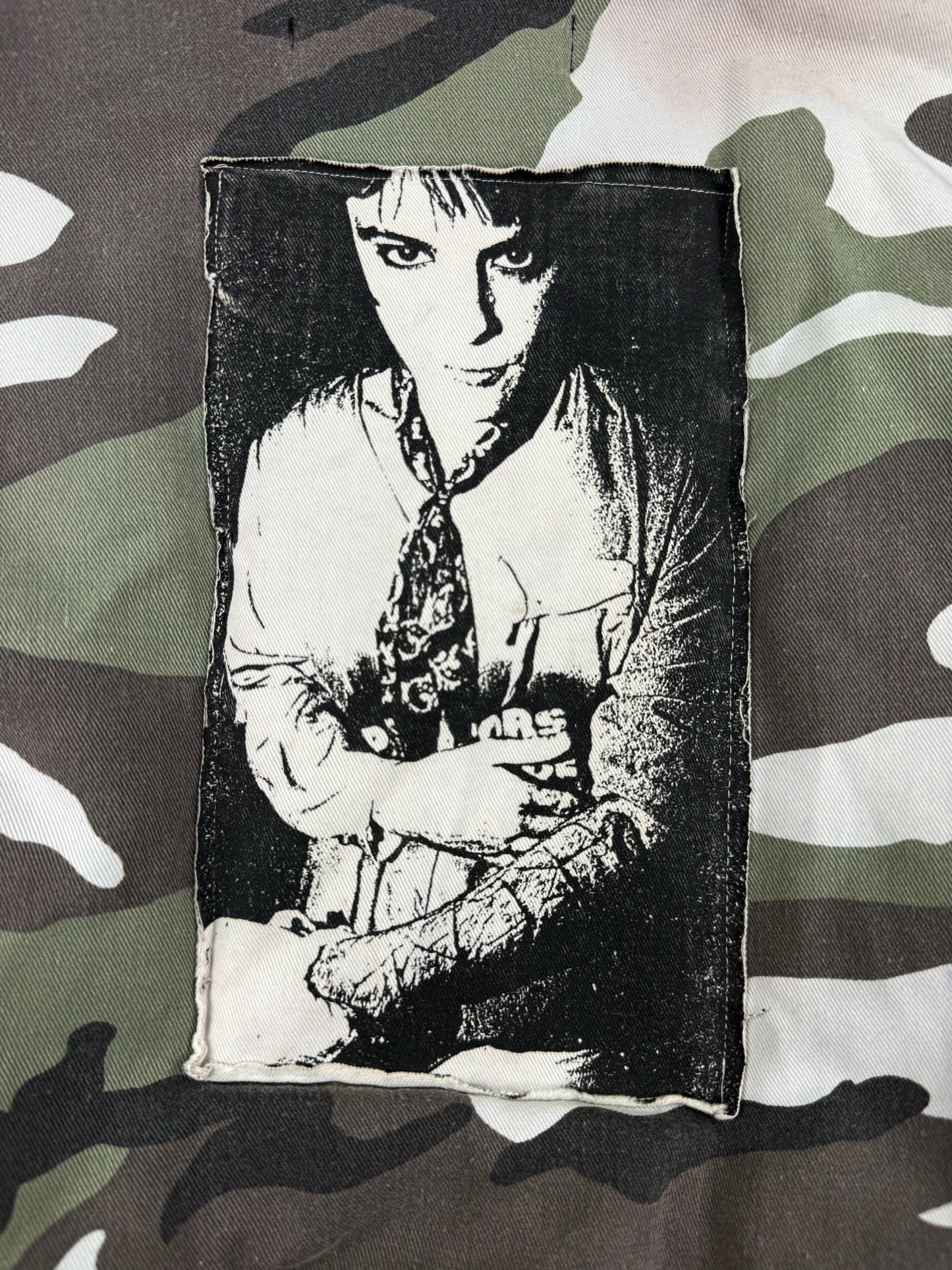 AW01 Raf Simons ‘Riot Riot Riot’ Snow Camouflage Patched Bomber Jacket