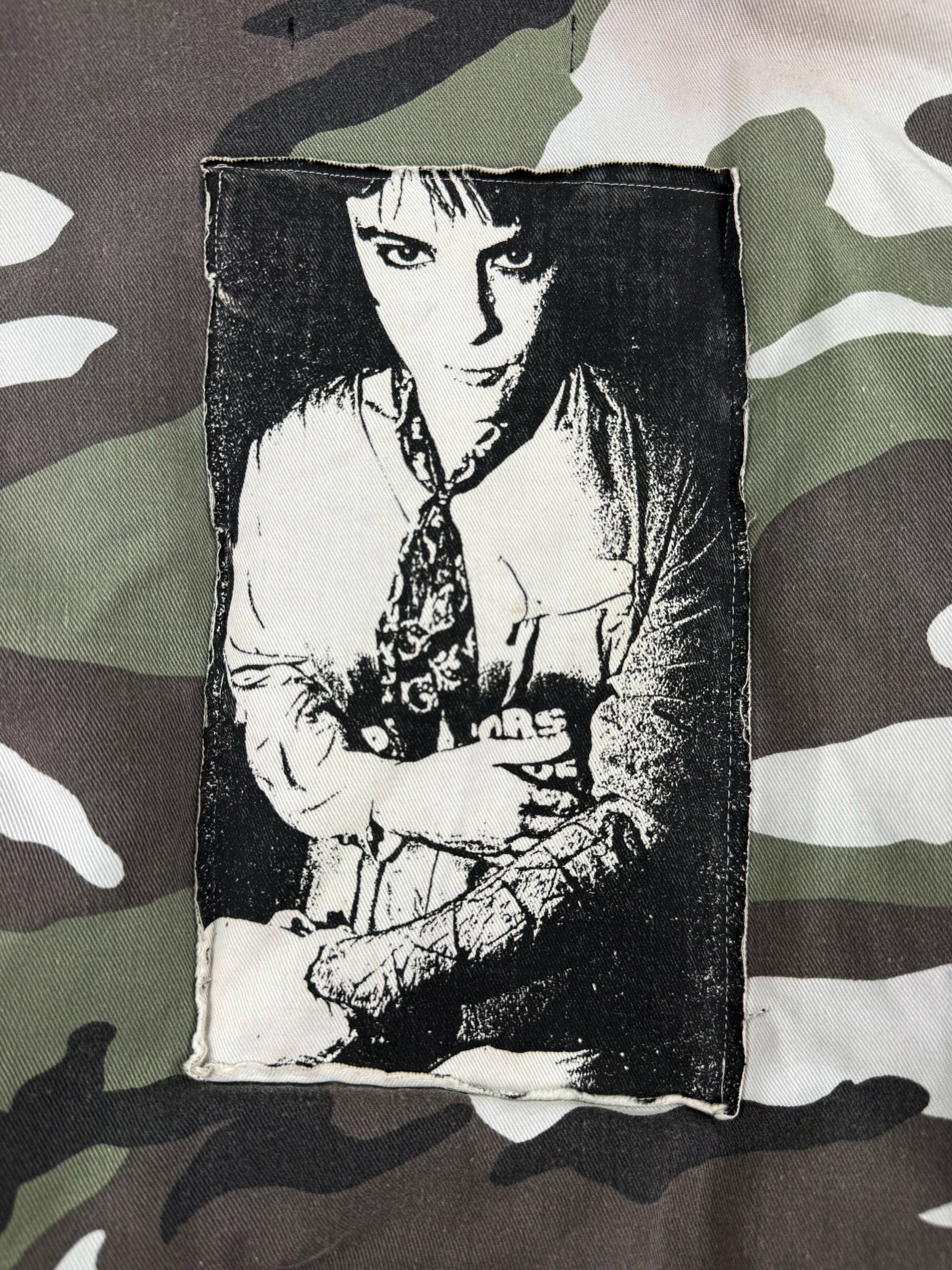 AW01 Raf Simons ‘Riot Riot Riot’ Snow Camouflage Patched Bomber Jacket