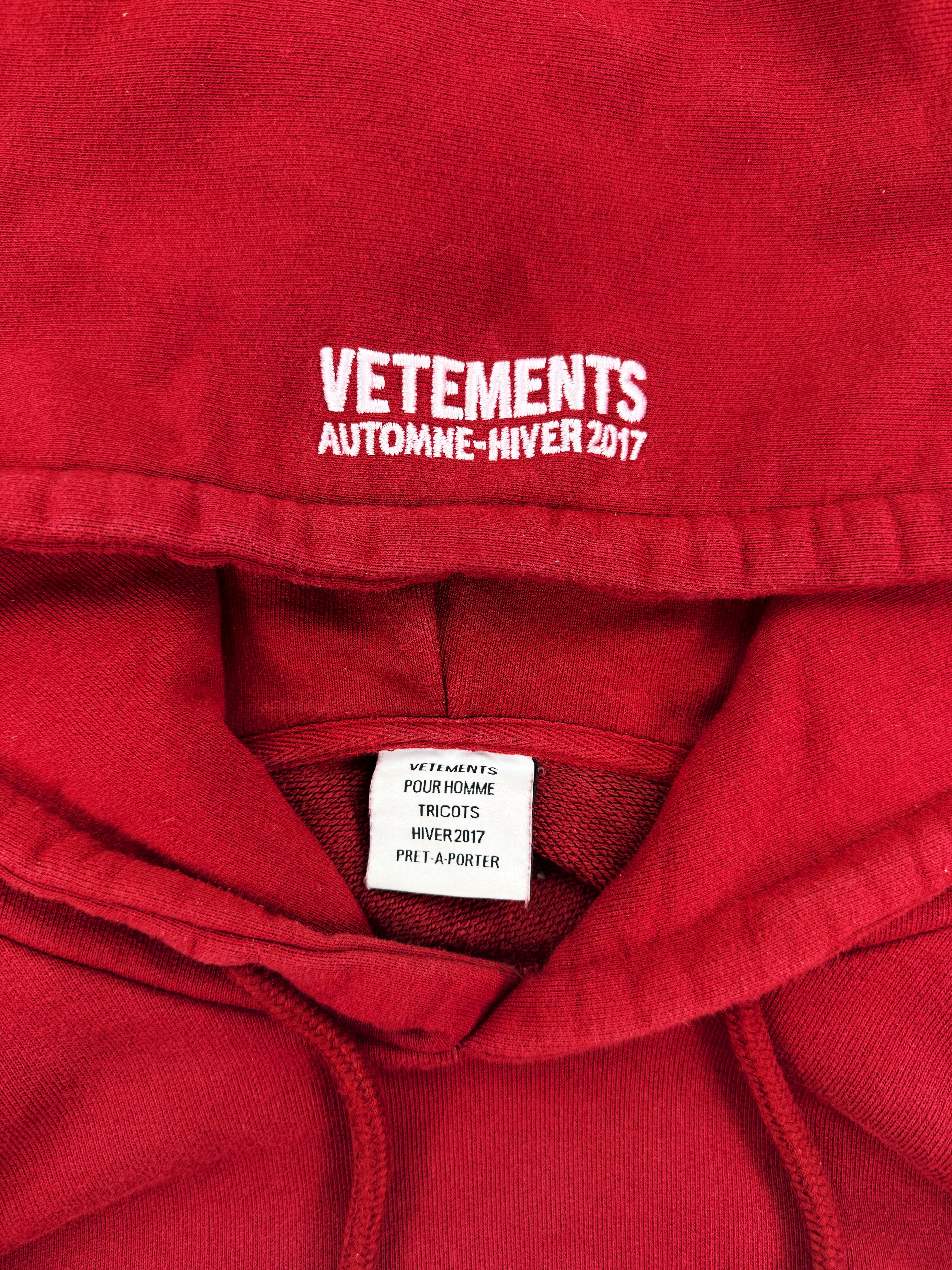 AW17 Vetements Homme ‘Bridges I Burn’ Burgundy Slogan Hoodie