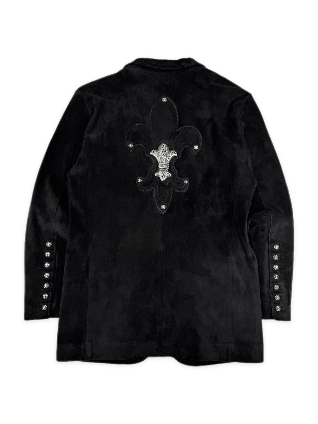 Chrome Hearts Fleur de Lis Silver Patch Hermes Lined Suede Jacket