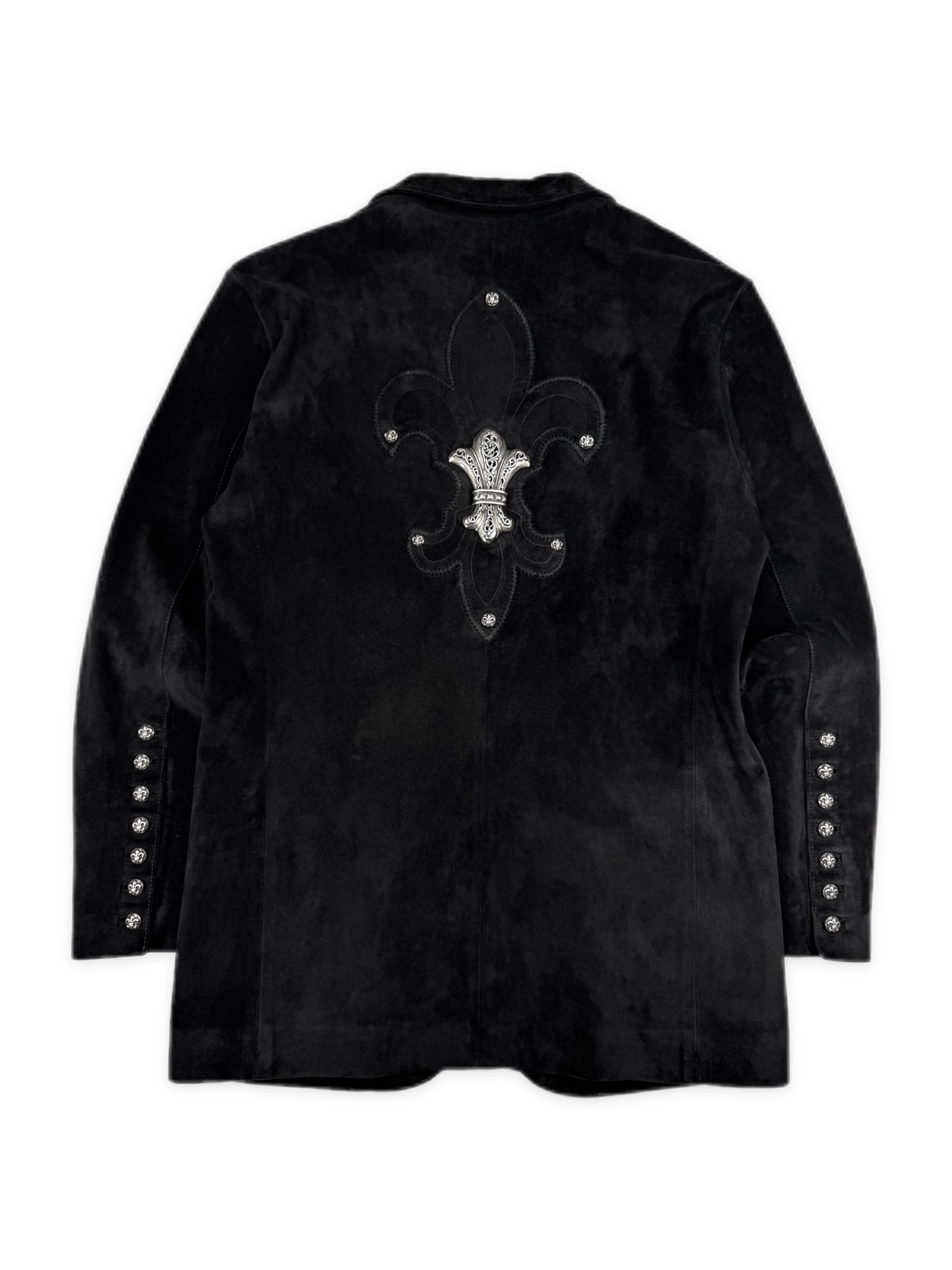 Chrome Hearts Fleur de Lis Silver Patch Hermes Lined Suede Jacket