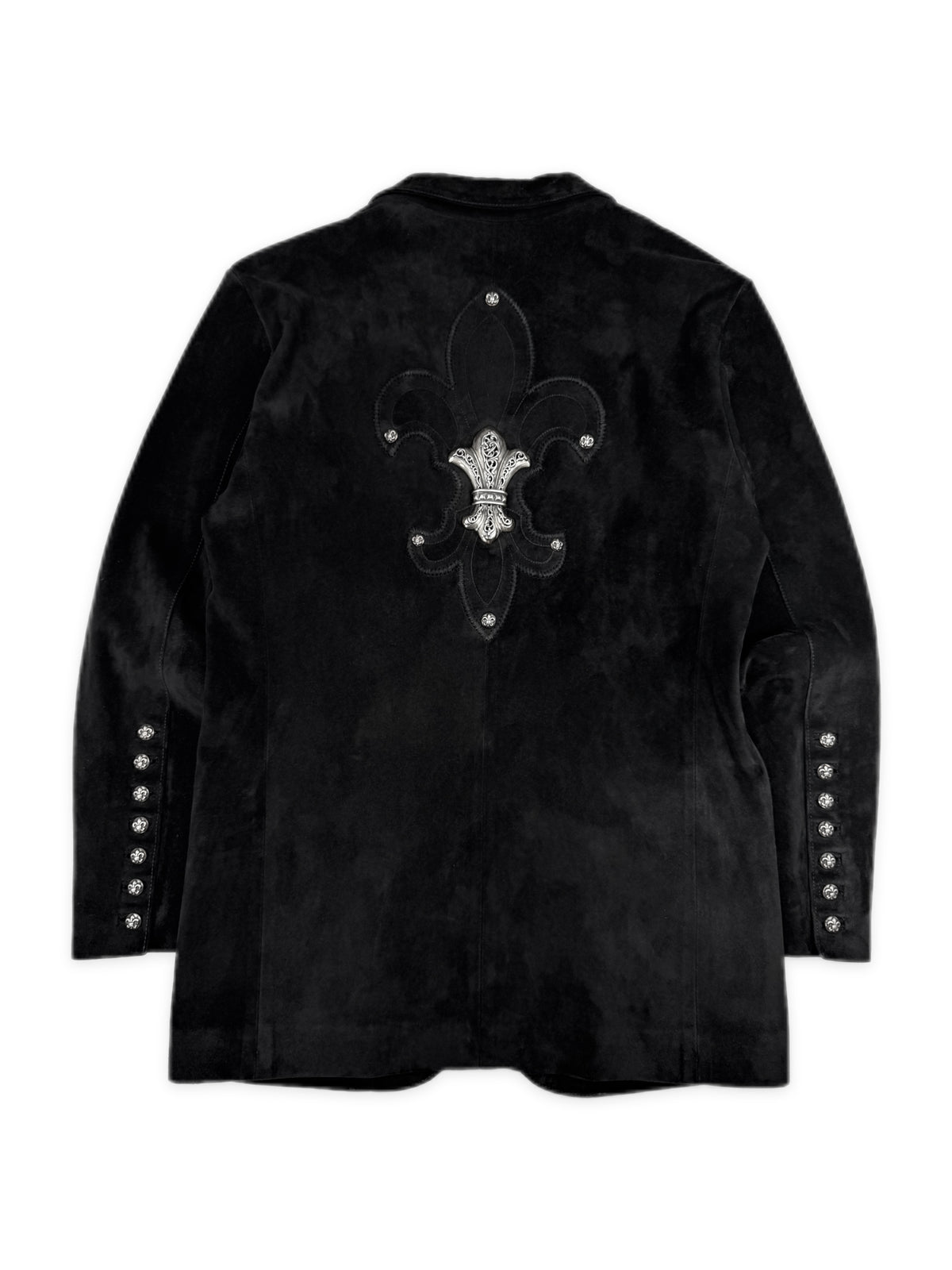 Chrome Hearts Fleur de Lis Silver Patch Hermes Lined Suede Jacket