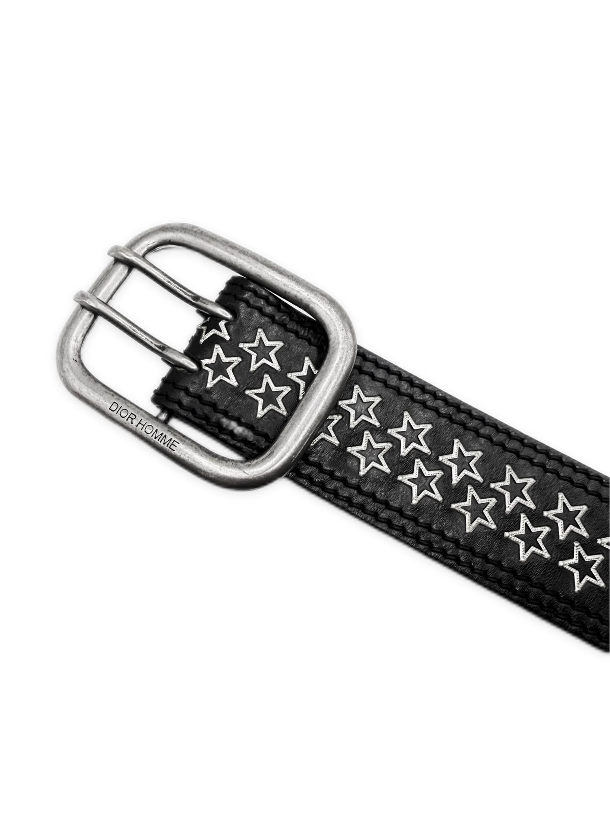 SS06 Dior Homme Star Double Prong Black Leather Belt