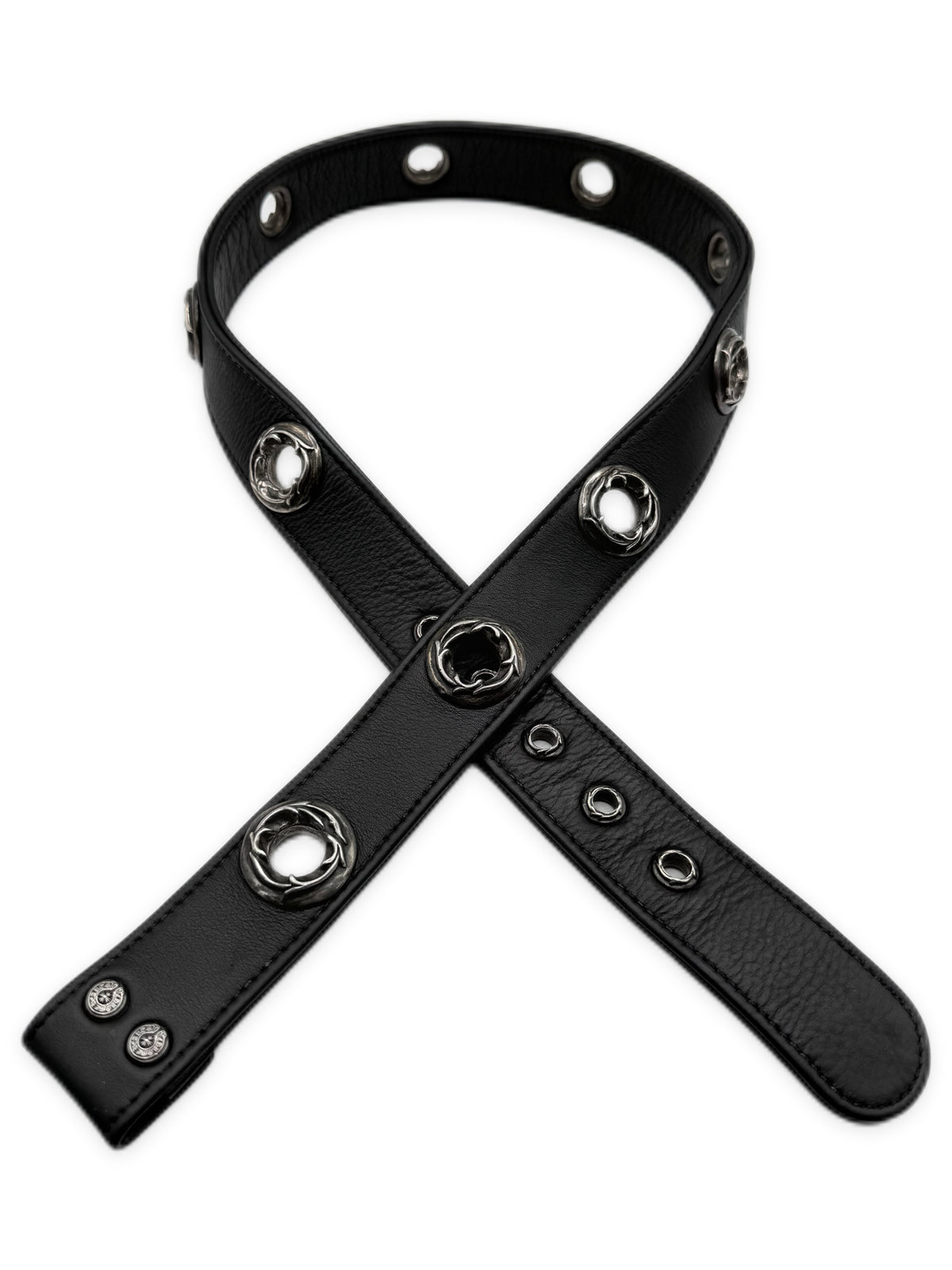 Chrome Hearts Loaded Large Grommet Oiled Black Leather Belt Strap