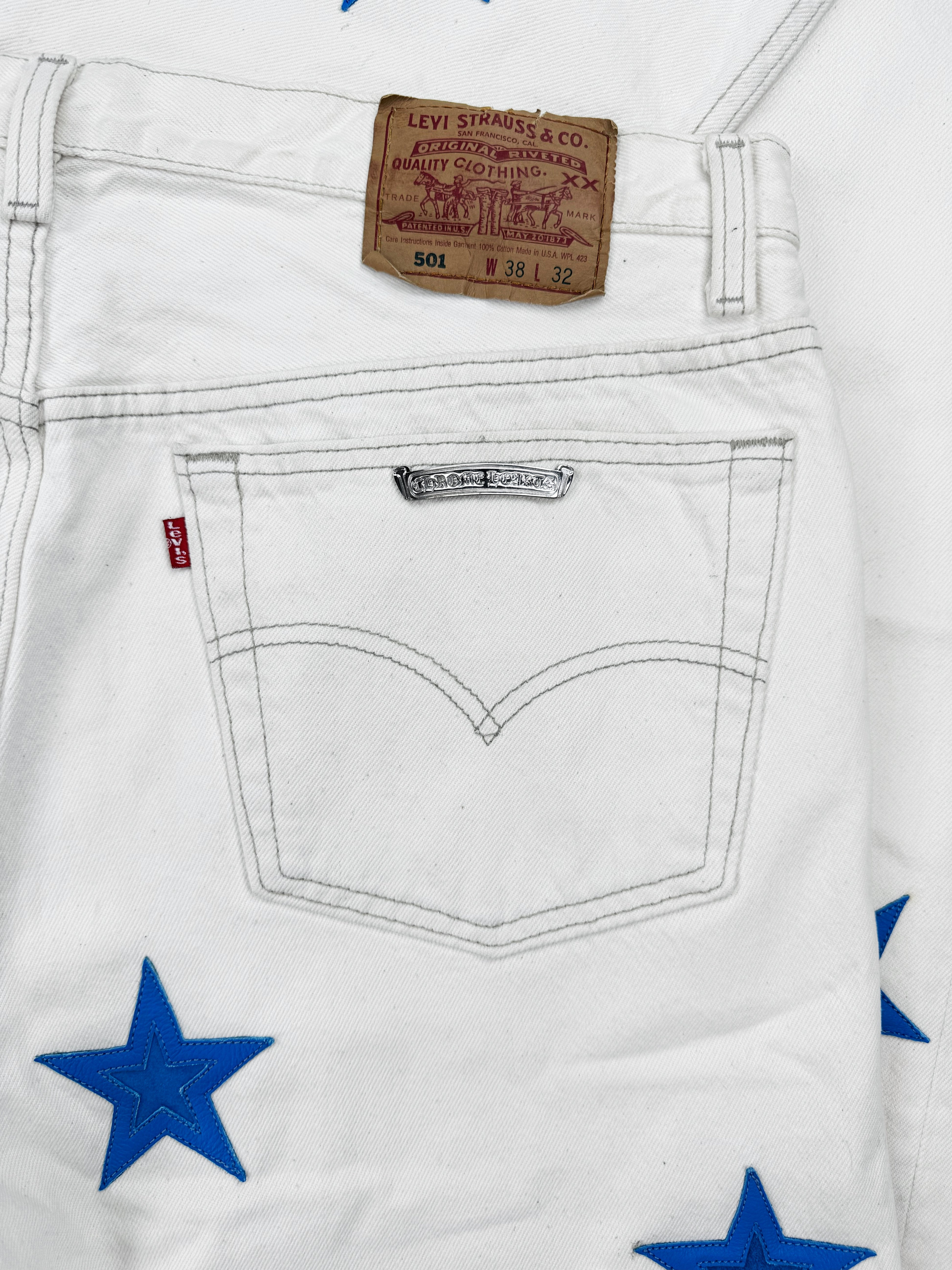 Chrome Hearts 20 Star Patch White Levi’s Rhodium Denim Jeans