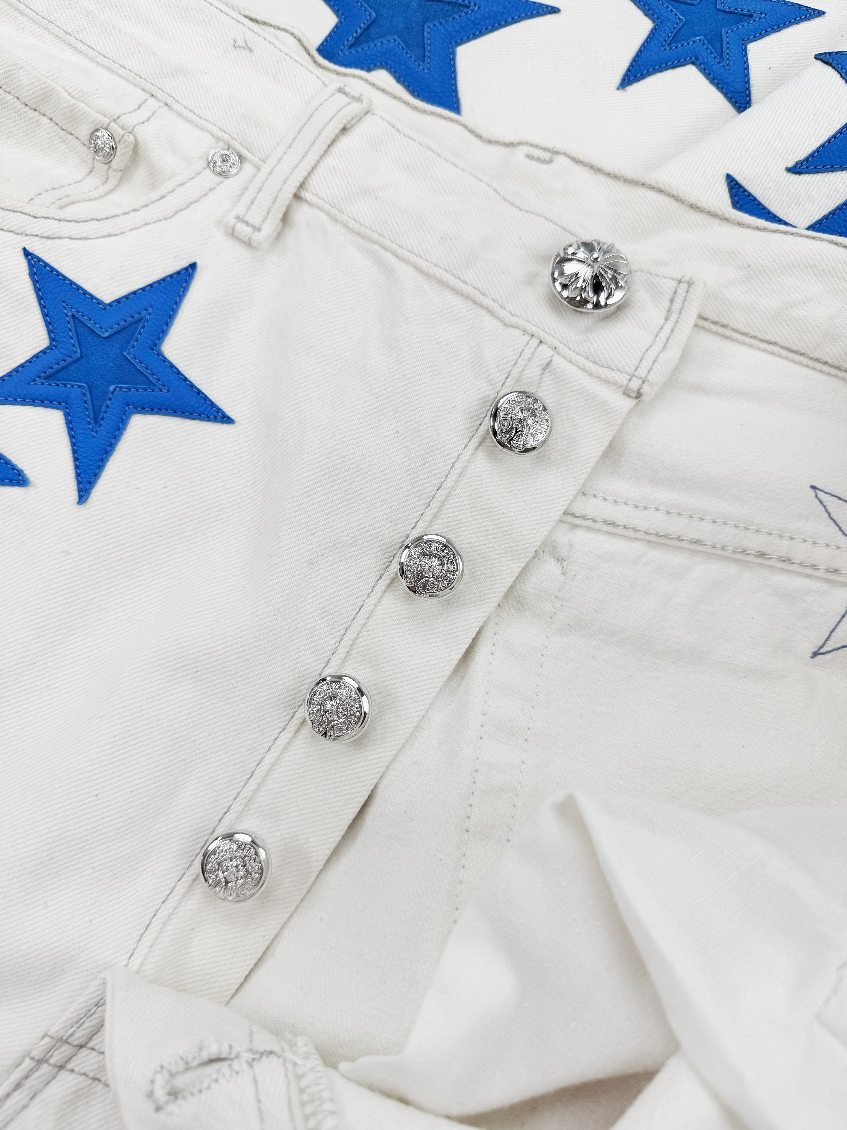 Chrome Hearts 20 Star Patch White Levi’s Rhodium Denim Jeans