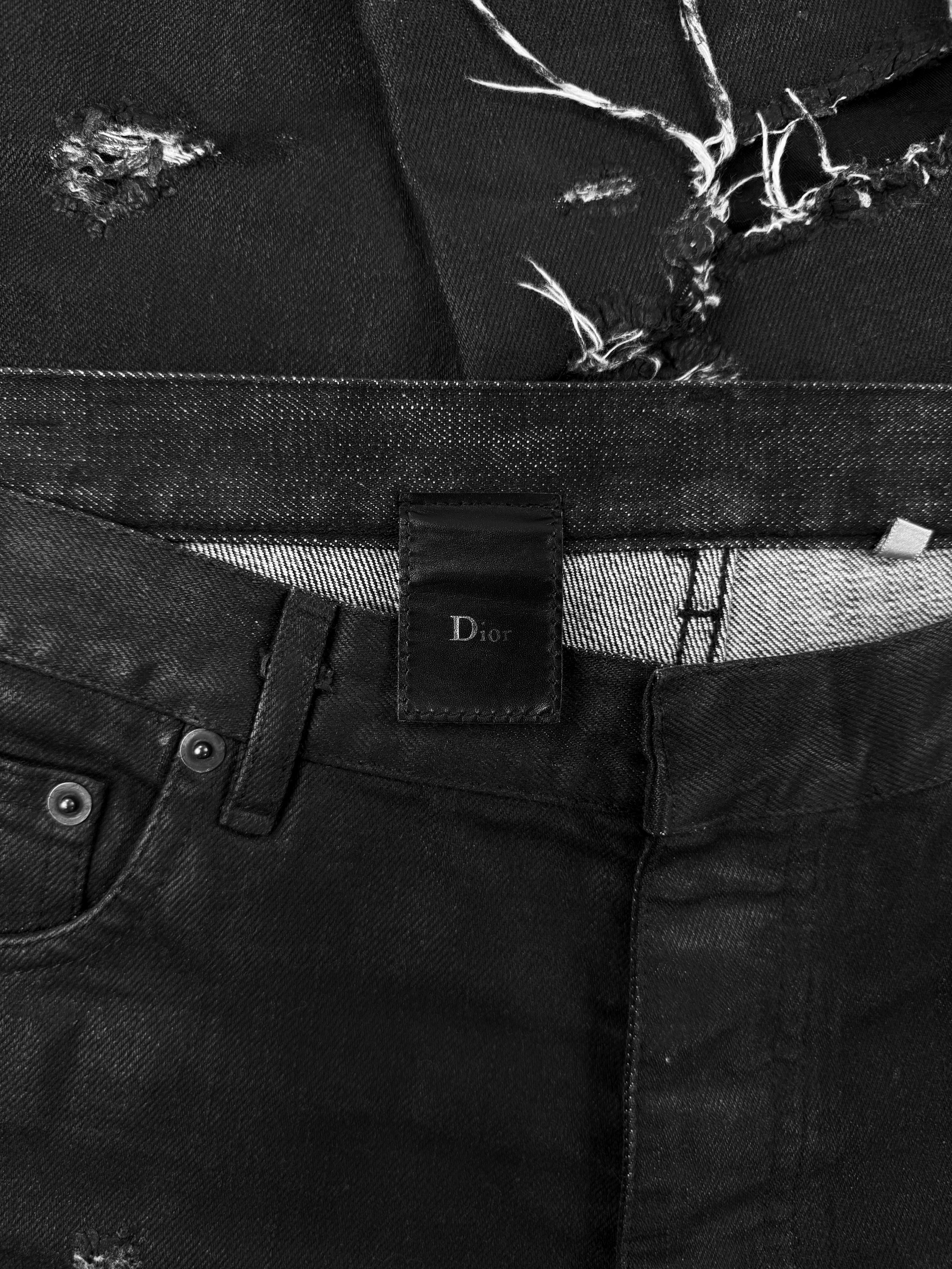 SS04 Dior Homme ‘Strip’ Runway Unaltered Distressed Wax Denim Jeans