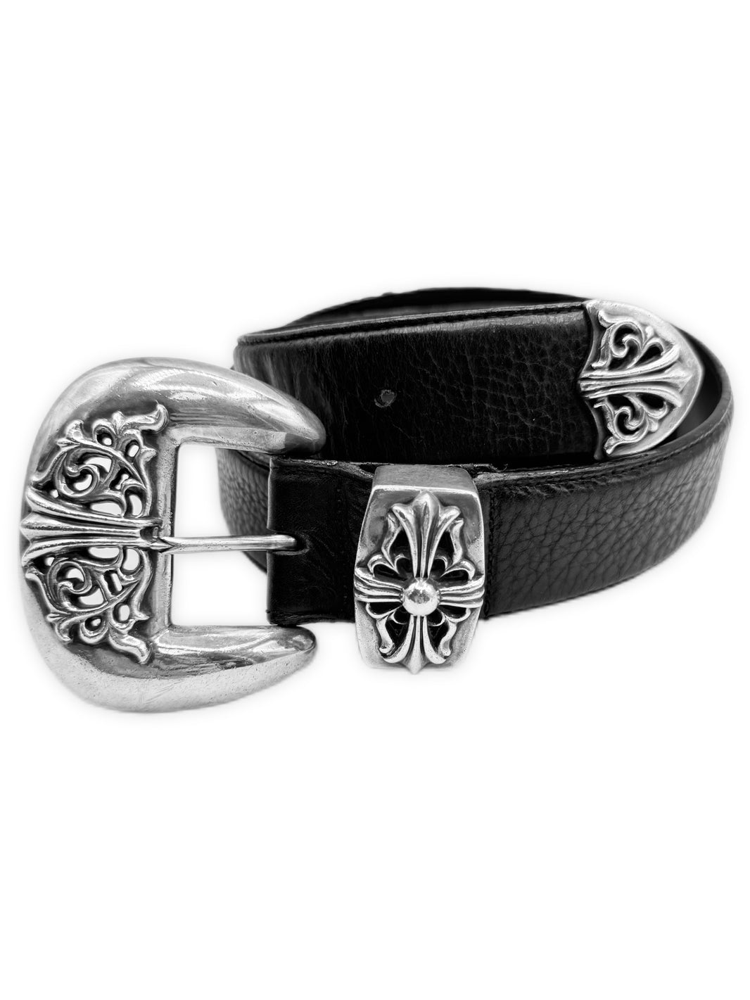Chrome Hearts Western 3 Piece .925 Silver Black Leather Belt
